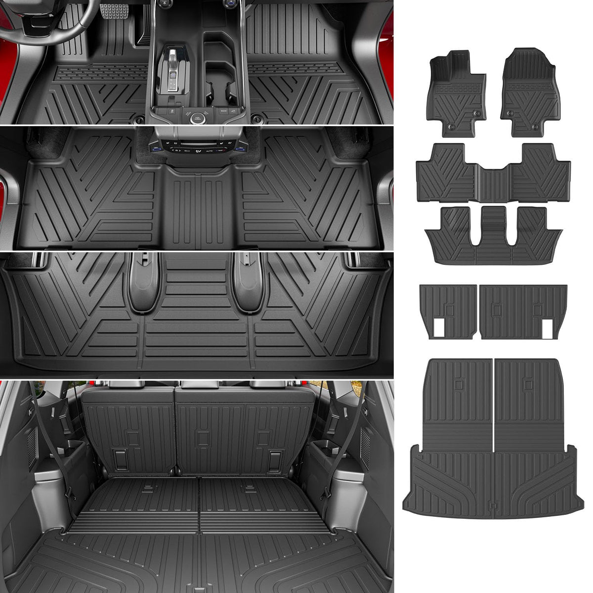 powoq 7 Seats Floor Mat Compatible with 2024-2025 Lexus TX350 TX500H TX550H+ Cargo Mat Floor Liner Back Seat Protector TPE Trunk