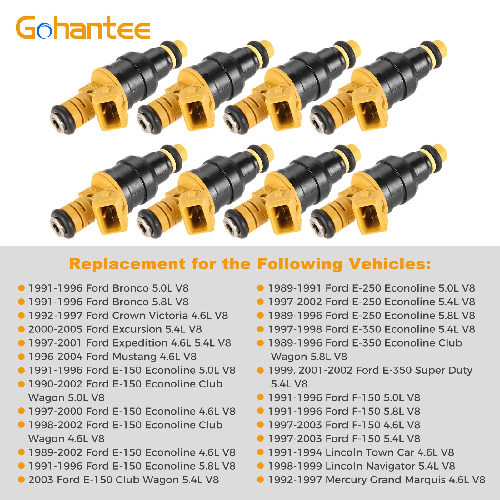 0280150718 Fuel Injector Replacement For Ford Compatible With F150 F250 F350 E150 E250 Mustang Expedition Lincoln Mercury 4.6L 5.0L 5.4L 5.8L Engine Replace# 280150943 0280150939 0280150909 0280150943