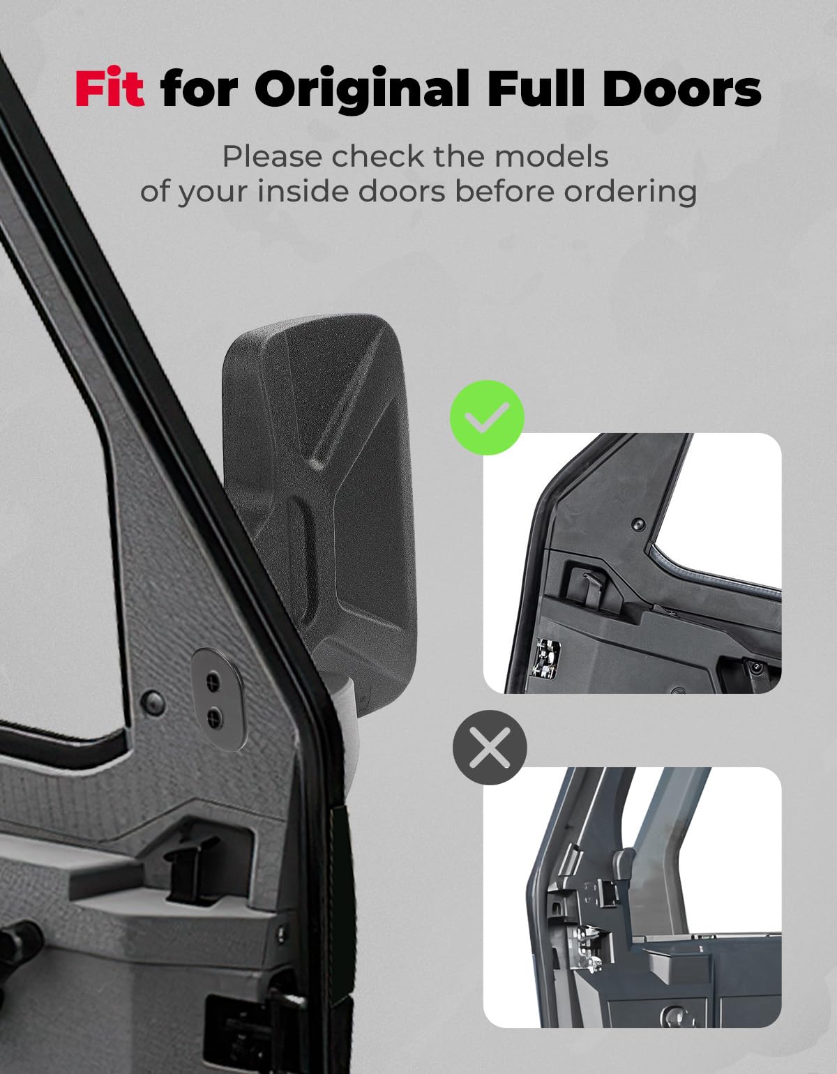 Kemimoto Door Mounted Side Mirrors Compatible With Ranger Crew Sp Xp 1000 570 (Not For Midsize) Northstar, Commercial, Any Polar
