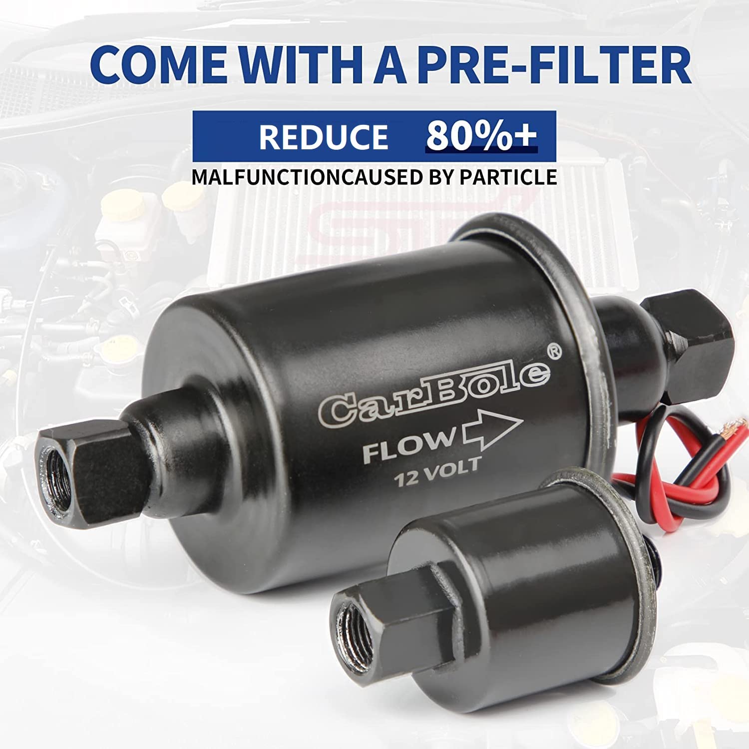 Carbole Universal Micro Electric Fuel Pump Inline Low Pressure Pump E8012S 12V, 5-9 Psi,30 Gph,5/16 Inch