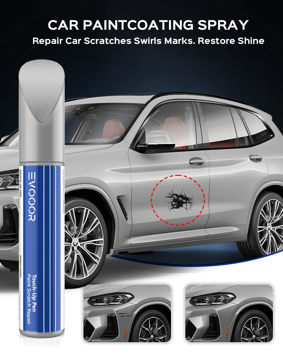 Touch Up Paint For Bmw, Automotive Black Car Paint Pen Scratch Repair (Glacier Silver Metallic(A83))