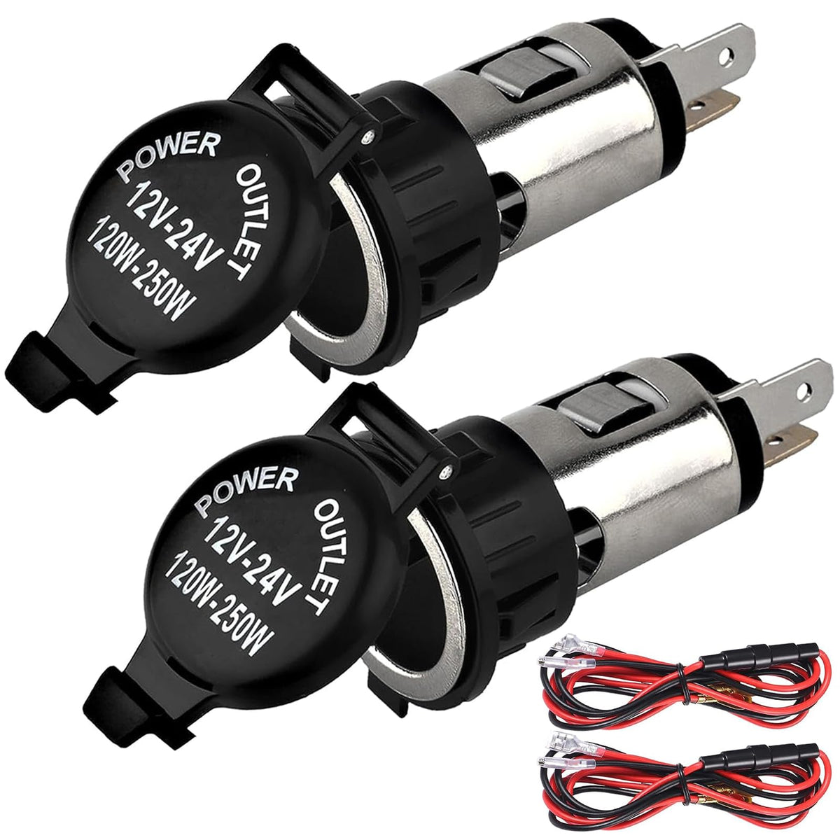 Cigarette Lighter Socket, Dc 12V Car Cigarette Lighter,12 Volt Female Power Outlet Socket Replacement With Cover Wiring Harness Waterproof For Automotive Truck Rv Boat(2 Pack)