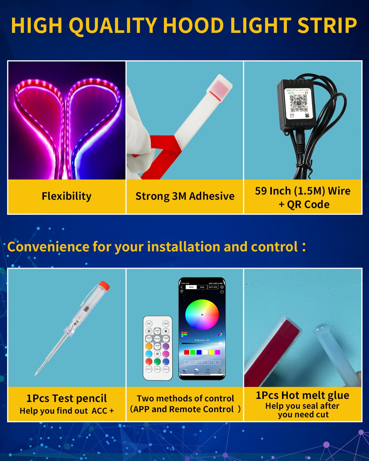 Exterior Car Led Hood Light Strip,Rgb Multicolor Dynamic Scan Start Up Hoodbeam Kit L,12V Updated Waterproof Hood Glow Lights Fo