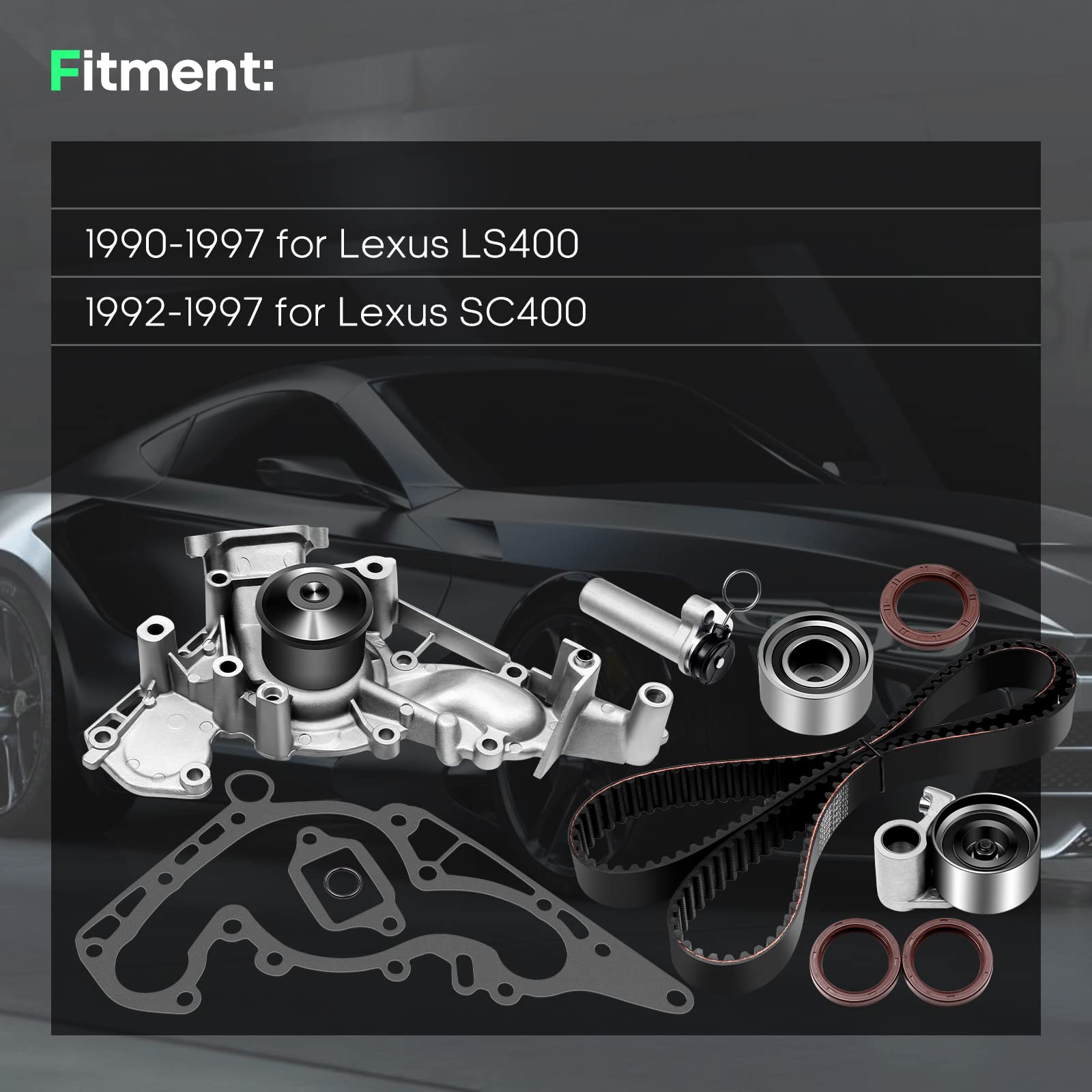 SCITOO Engine Timing Belt Kit Fits for 13568-59045 13503-0F010 13505-50022 TS26190 ITM190 TBK190 WPT-800 WPTO036 16100-50023-83 WP170-1840 HAT009-3 13540-50030 for Lexus LS400 SC400