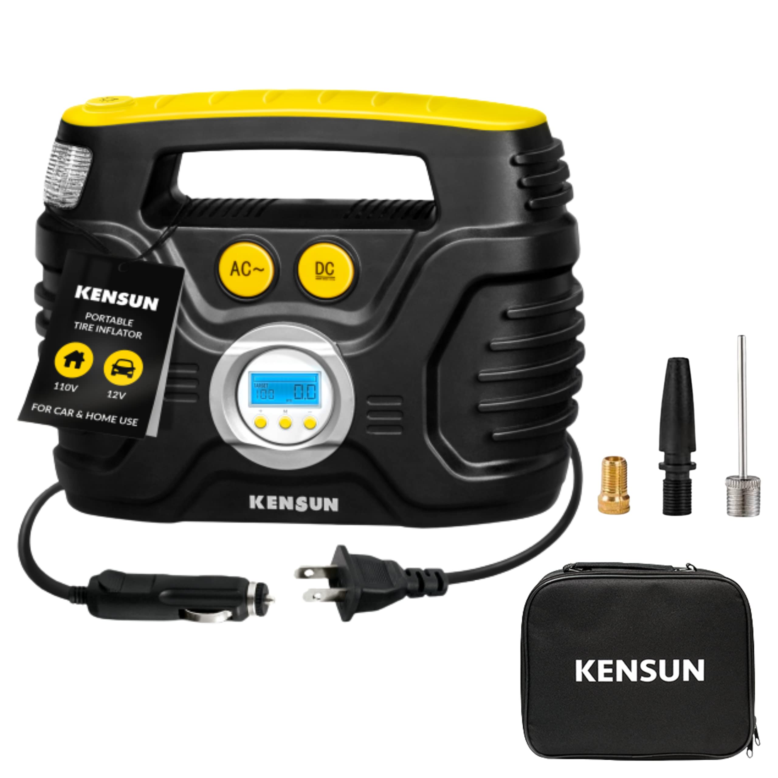 Kensun AC/DC Tire Inflator Pump for Car 12V DC and Home 110V AC Swift Performance 2.0 Portable Air Compressor Pump for Car and H