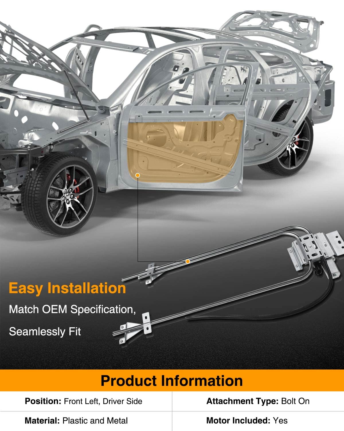 A-Premium Power Electric Window Regulator With Motor Compatible With Freightliner Cascadia Front Left Driver Side