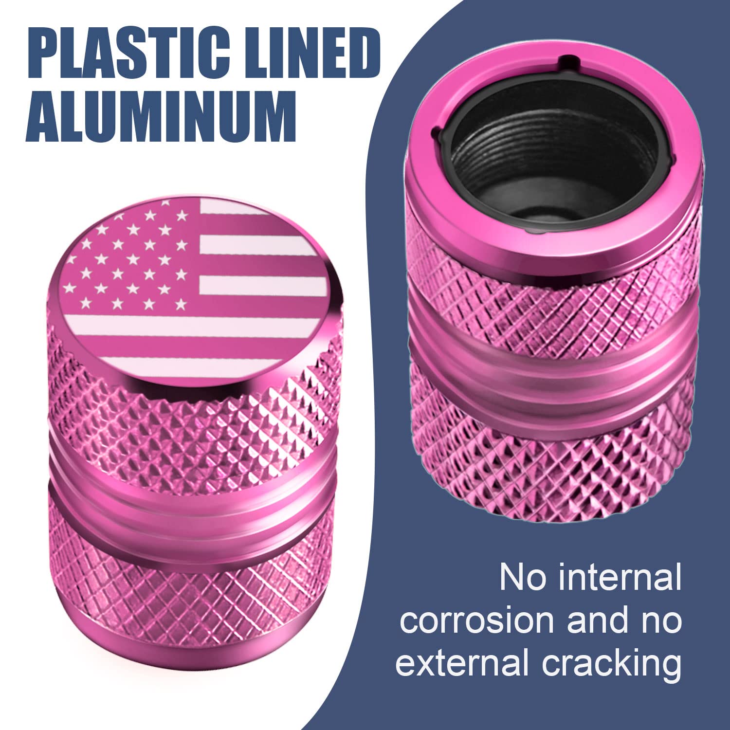 Tire Valve Stem Caps - 4 Pack Anti-Corrosion Premium Anodized Alloy Tyre Air Valve Caps American Flag For Car Suv Bike Pink