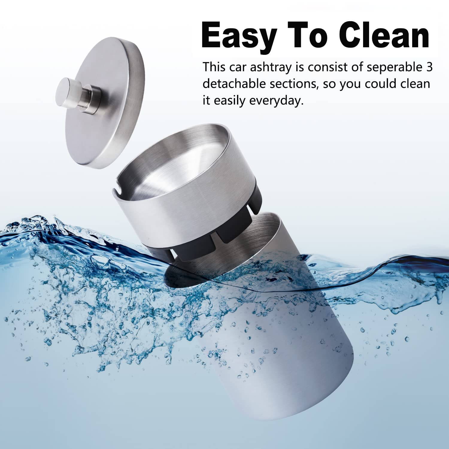 Stainless Steel Auto Ashtrays with Lid Car Ashtray Smell Proof Portable Smokeless Detachable Windproof Extinguished Butt Bucket