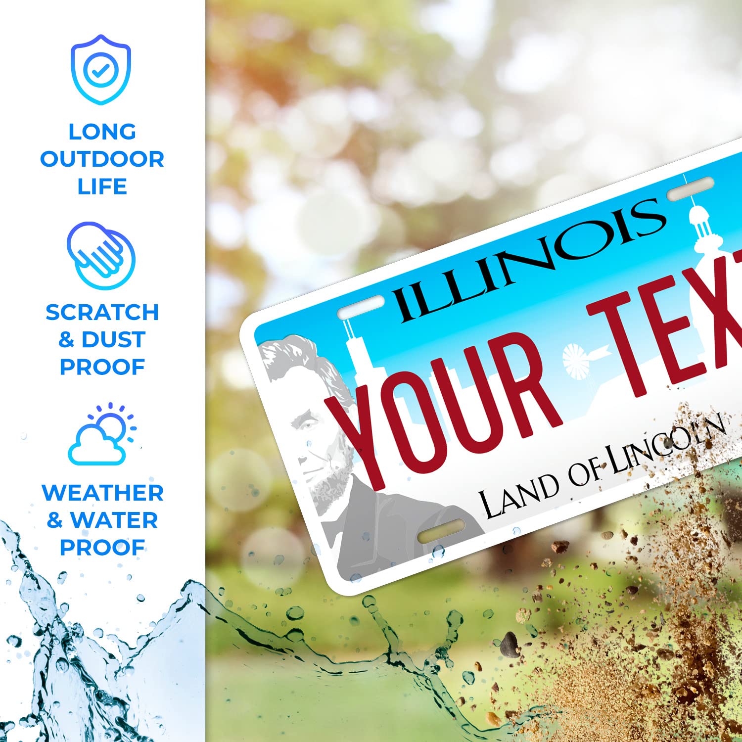 Custom Illinois, Mini License Plate, Personalized 50 States Fake License Plate For Front Of Car Sign, 3X6 Inches, Rust Free .040 Aluminum, Fade Resistant, Made In The Usa By Sigo Signs,