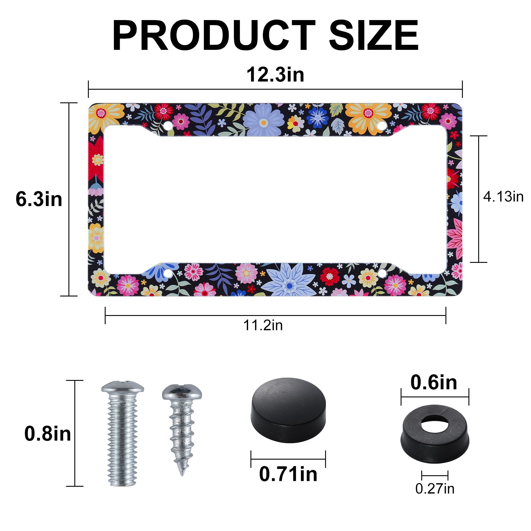 Alpmosn 2Pcs Colorful Floral License Plate Frames, 4 Holes Flowers Car License Plate Cover With Screw Washers And Cap, Car Exter