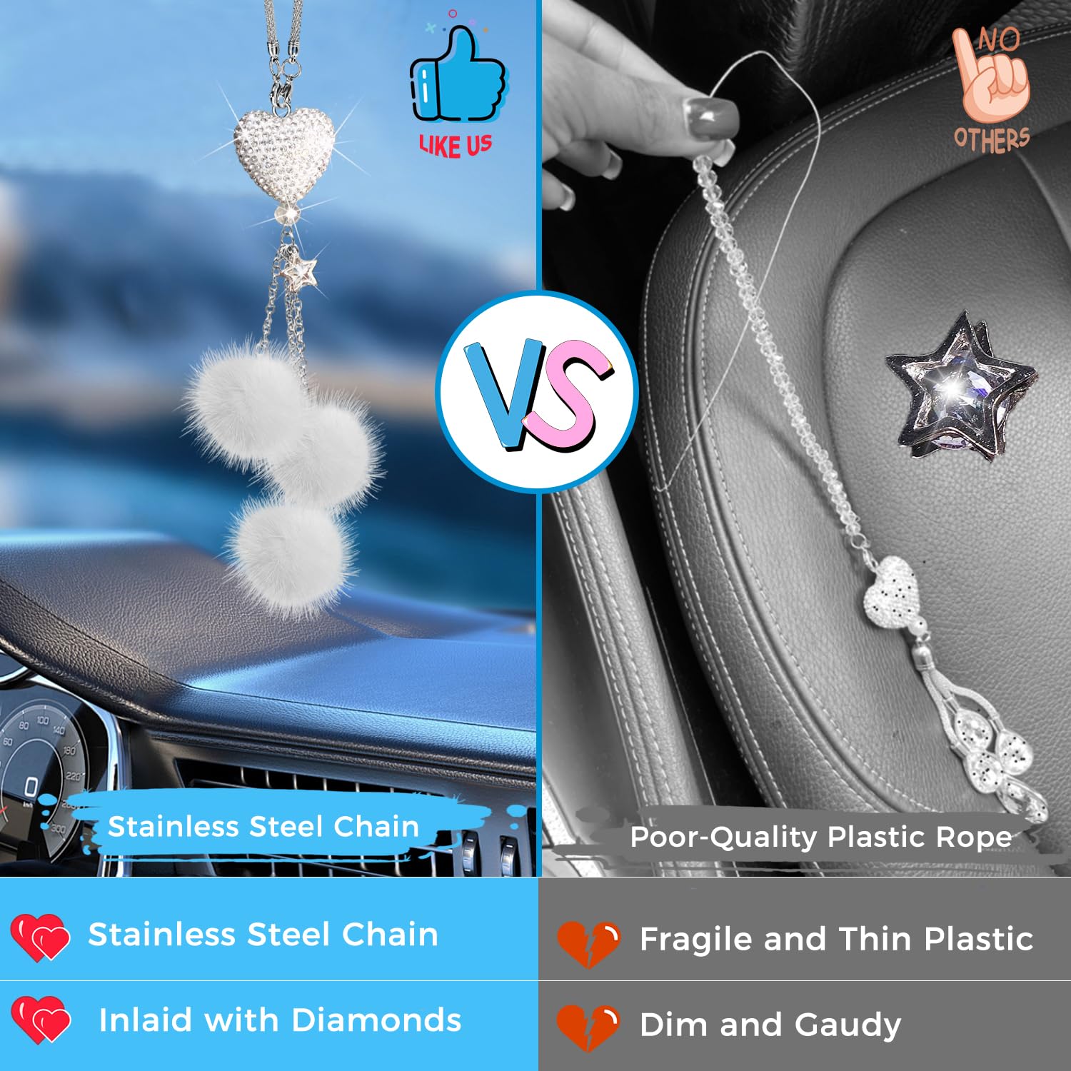 Bling Car Accessories Interior For Women - Girly Crystal Car Rearview Mirror Decor, Cute Rinestones Para Carro De Mujer, Car Mir