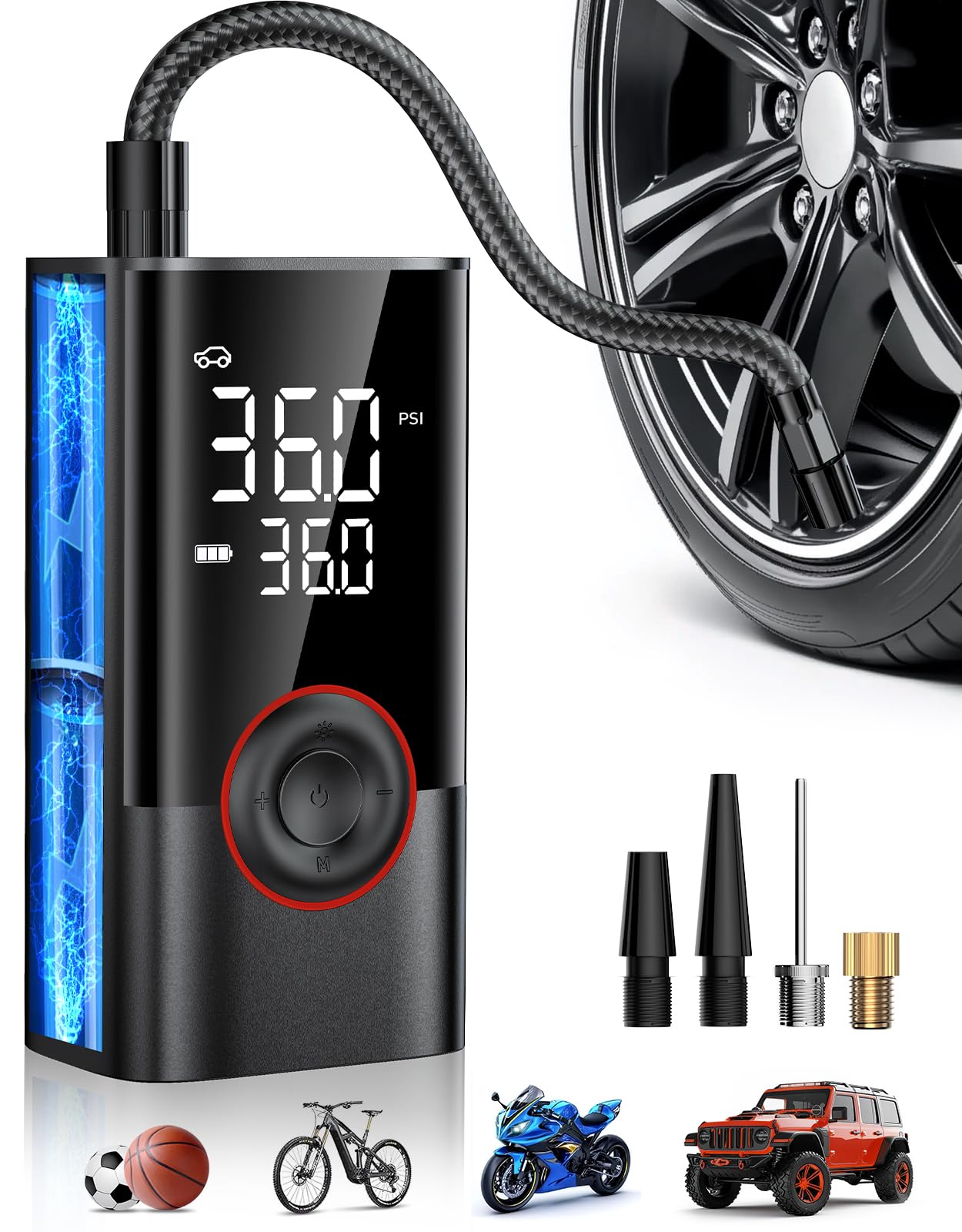 Omq Tire Inflator Portable Air Compressor, 150Psi Smart Air Pump For Car Tires With Led Light, Cordless Tire Pump With Digital P