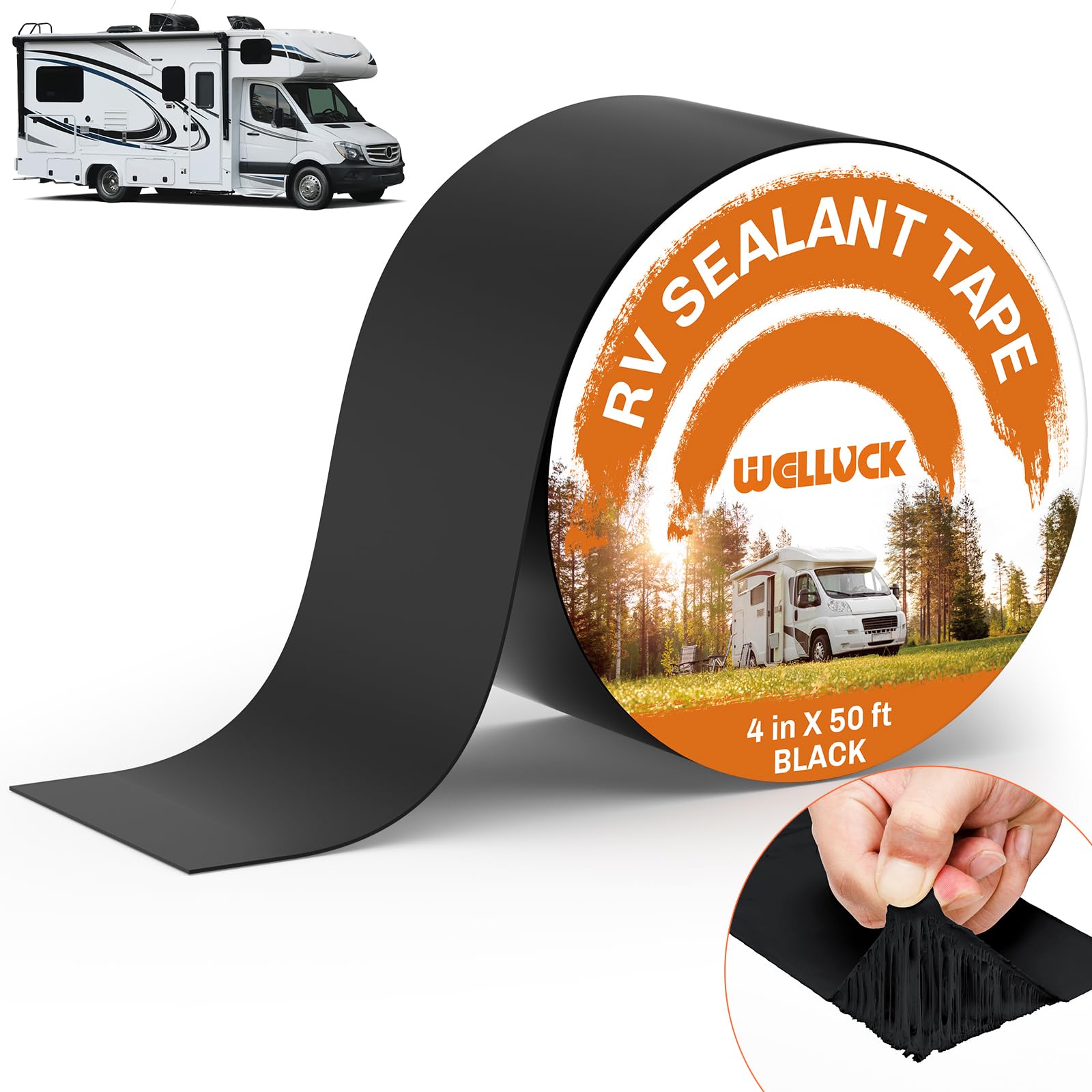 Welluck Butyl Sealant Tape, 4 Inch X 50 Foot Rv Roof Tape Sealant Roofing Tape Black, Waterproof &Uv Rv Tape For Roof Camper Tra