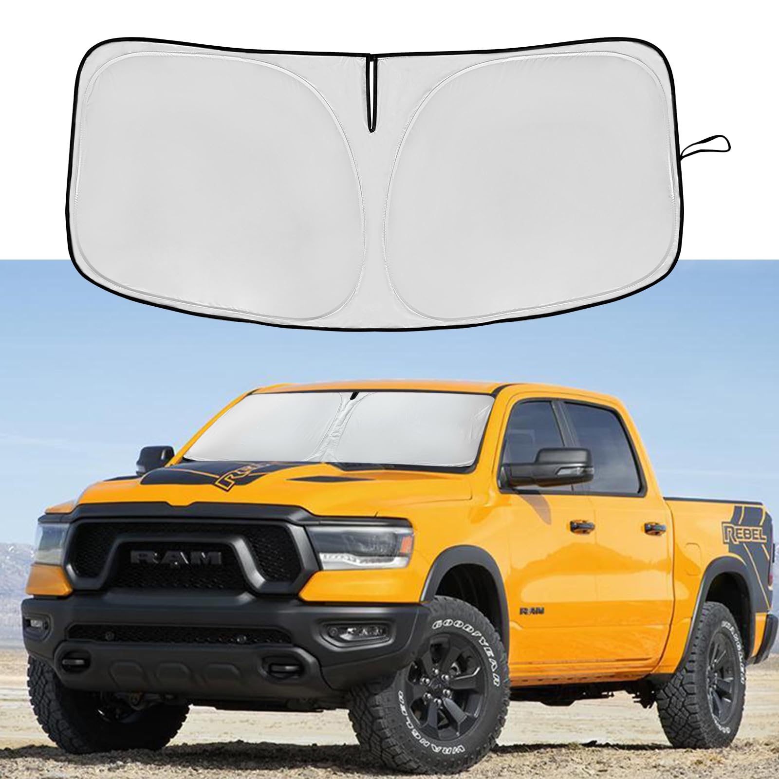 Windshield Sun Shade For Dodge Ram 1500 2019-2025 Double Layer 240T Front Window Shade Custom Fit Ram 1500 Regularcab Quadcab Cr