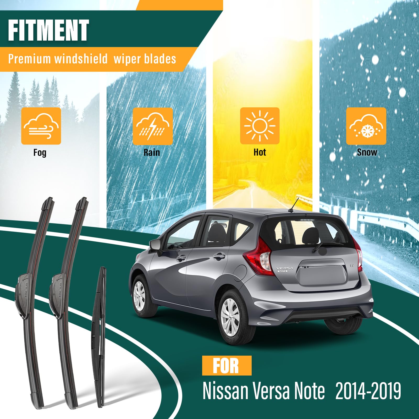 Kvq Windshield Wiper Blades Replacement For Nissan Versa Note 2014 2015 2016 2017 2018 2019 Original Factory Quality Front Rear