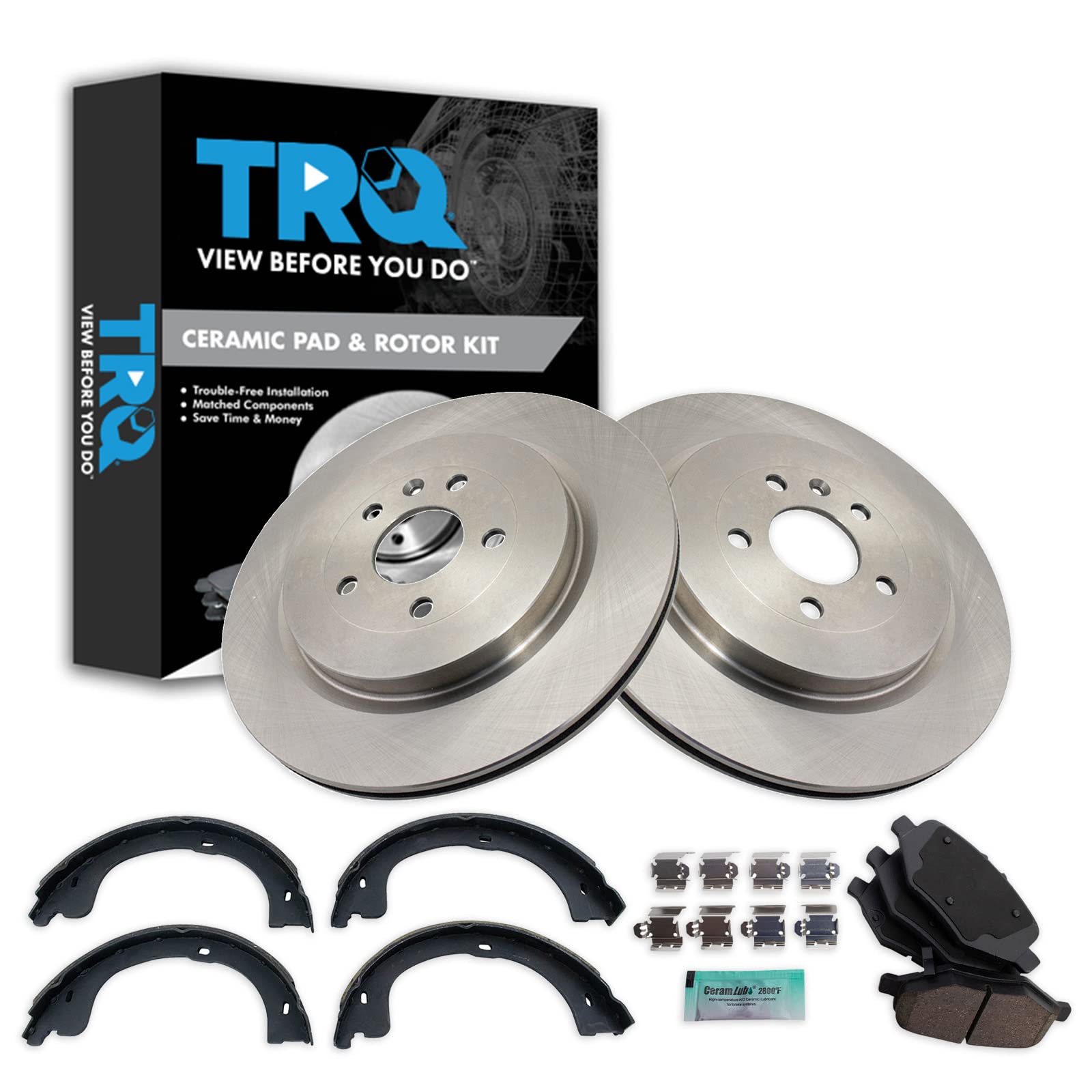 Trq Rear Ceramic Brake Pad & Rotor Kit Fits 2013-2014 Lincoln Mkt