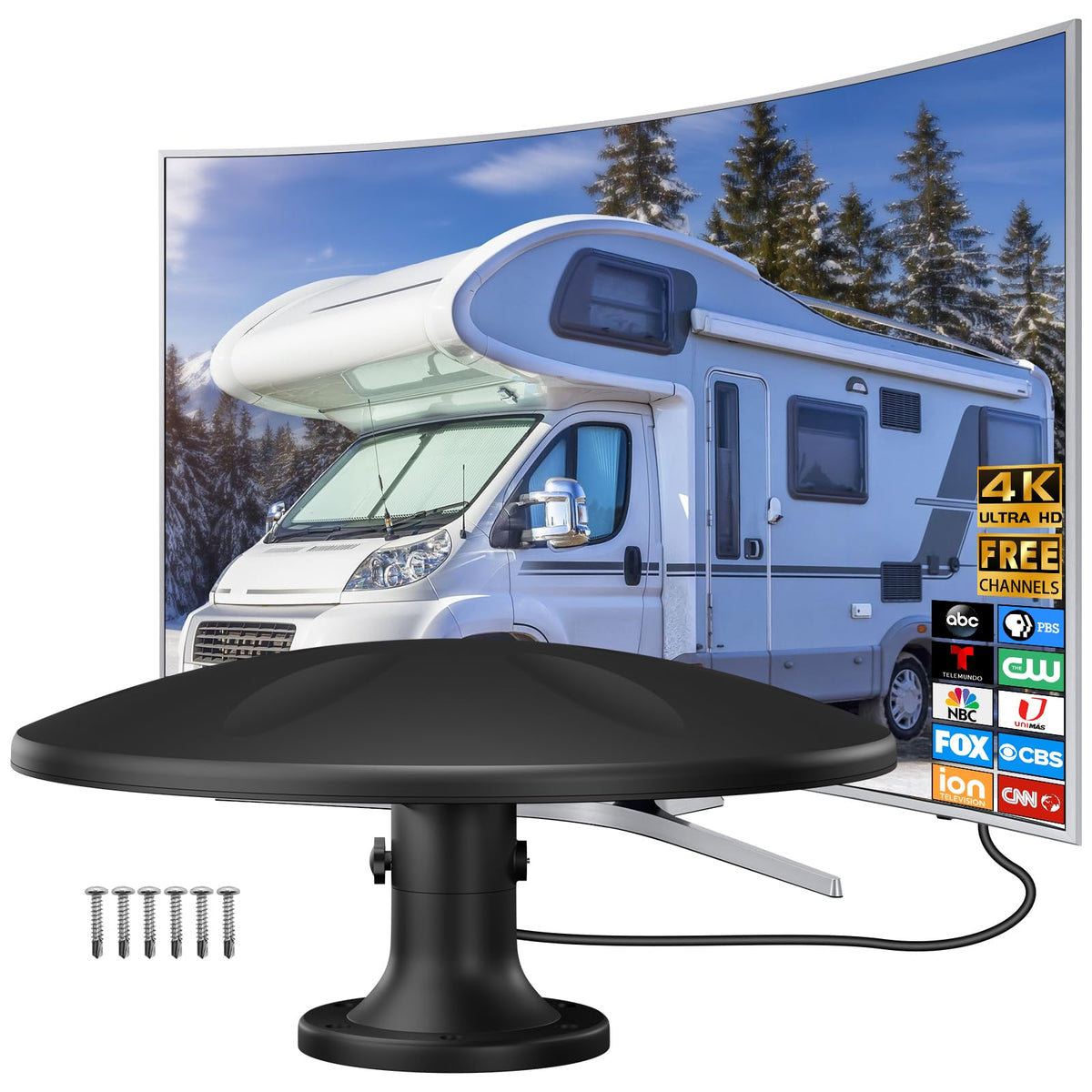 RV TV Antenna for Smart Tv Outdoor Long Range, 360 Omni-Directional Reception Digital HD TV Antenna Outdoor with Super Signal Bo