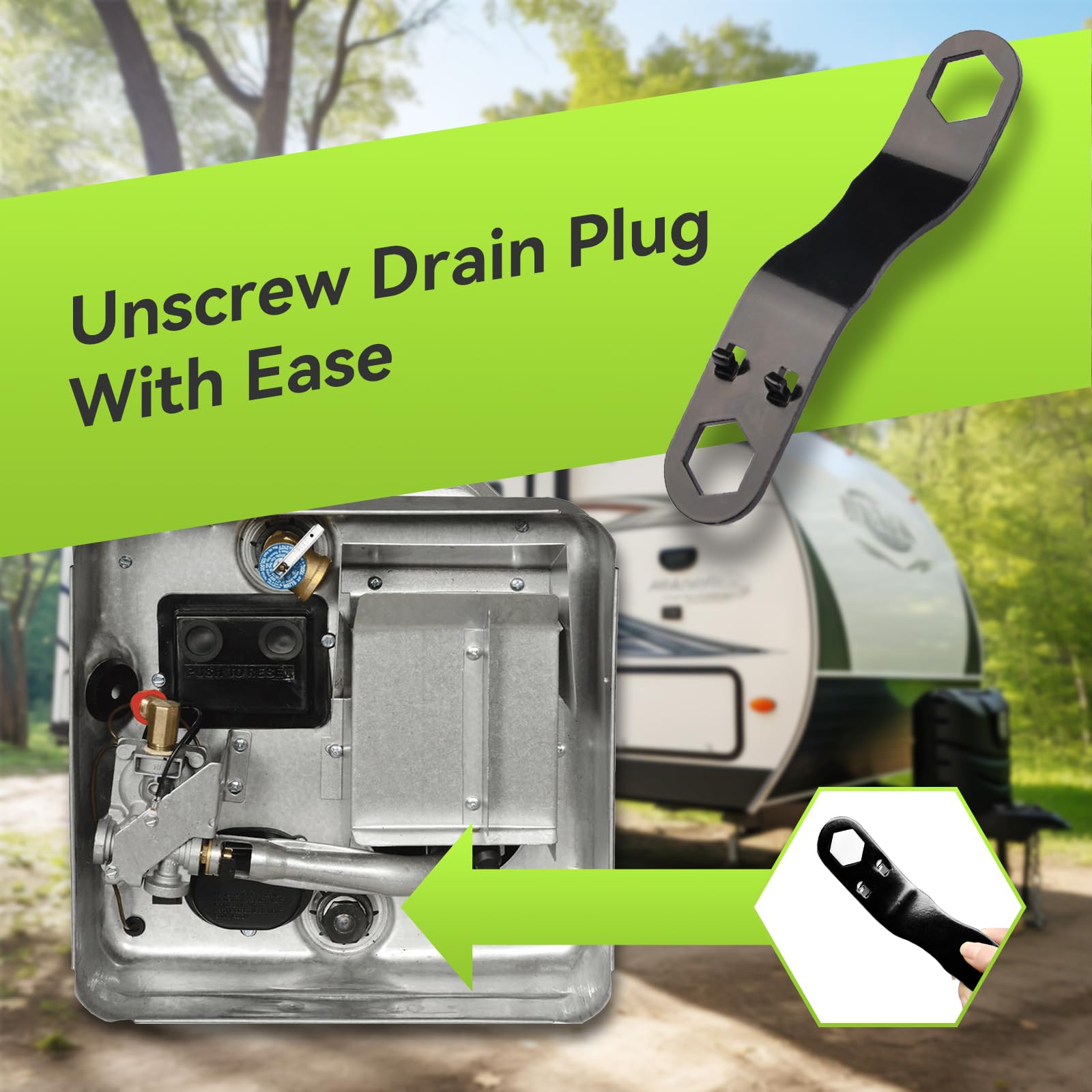 Rv Water Heater Drain Plug Kit, Include Angled Wrench, 4 Pieces 1/2 Npt Replacement Plugs And 1 Roll Ptfe Tape