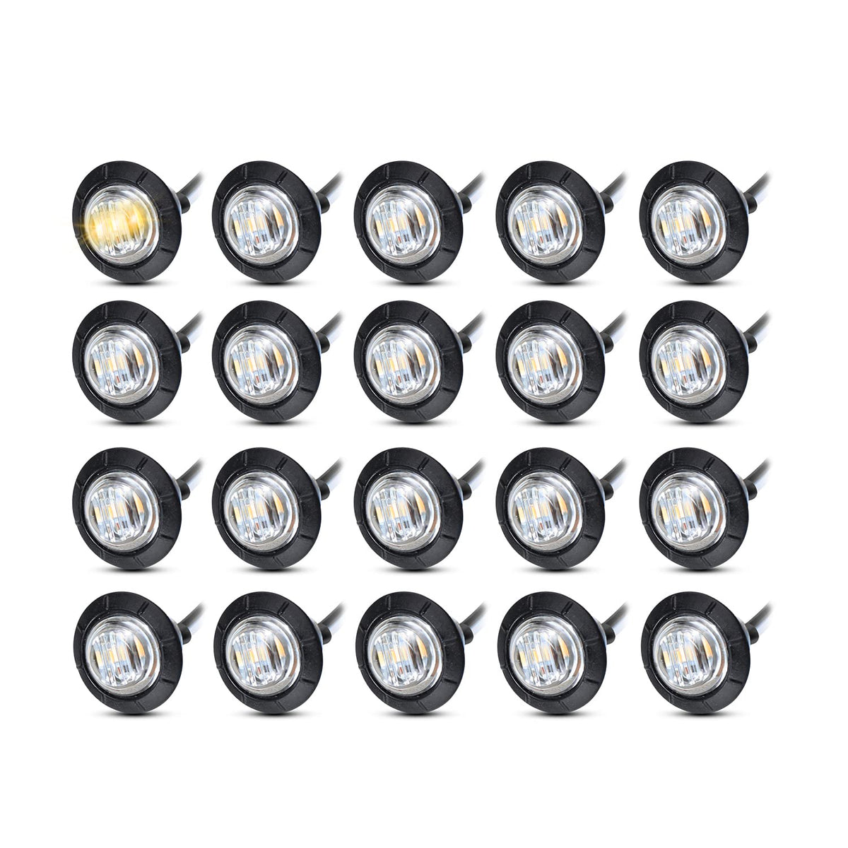 Madcatz (Pack Of 20) Meerkatt 3/4 Inch Mini Round Clear Lens Amber Led Mount Waterproof Side Marker Indicator Light W/Rubber Gro