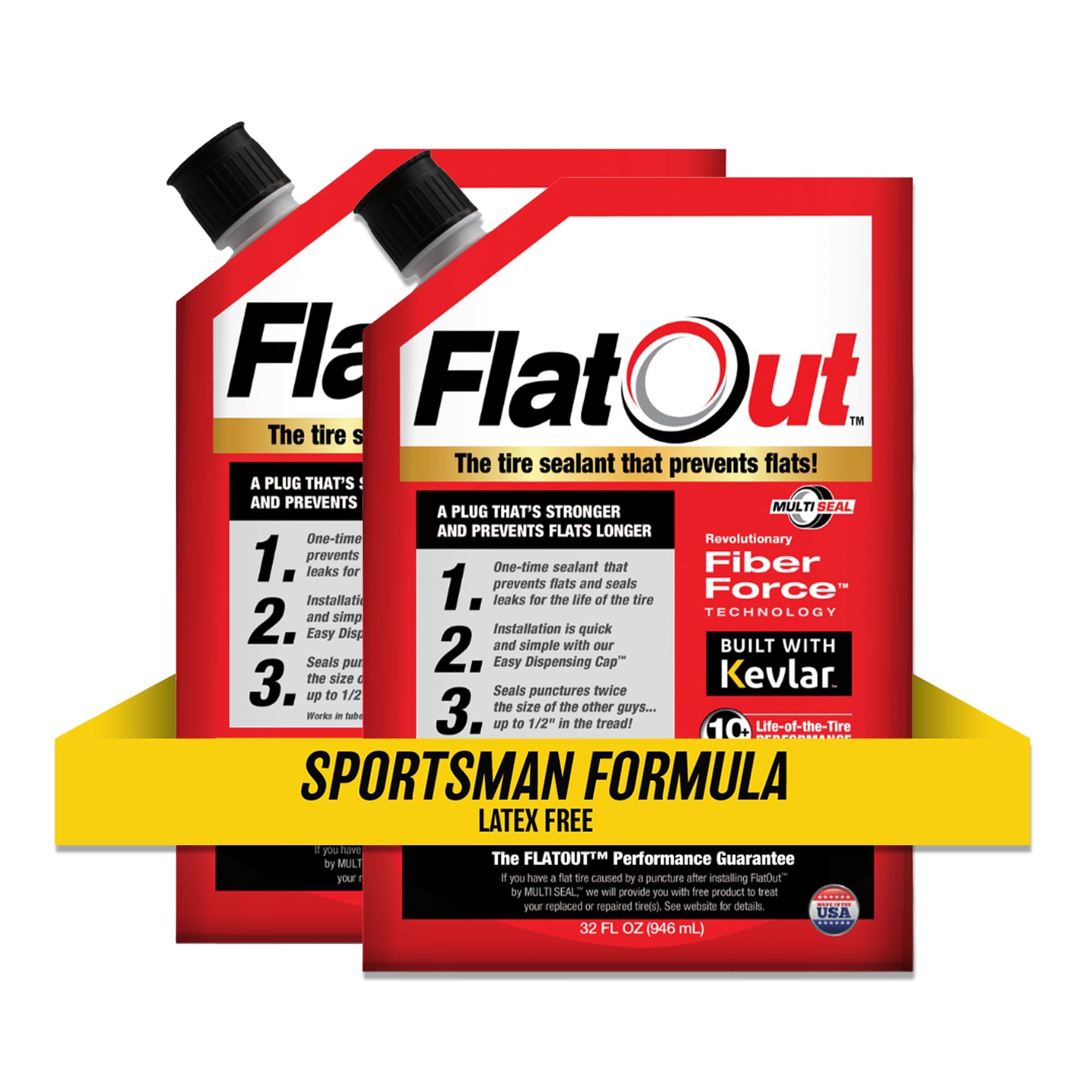 Flatout Sportsman Formula Tire Sealant - Prevents Flat Tires - Fix A Flat Tire - Seals Leaks - Contains Kevlar - Tubeless Tire S