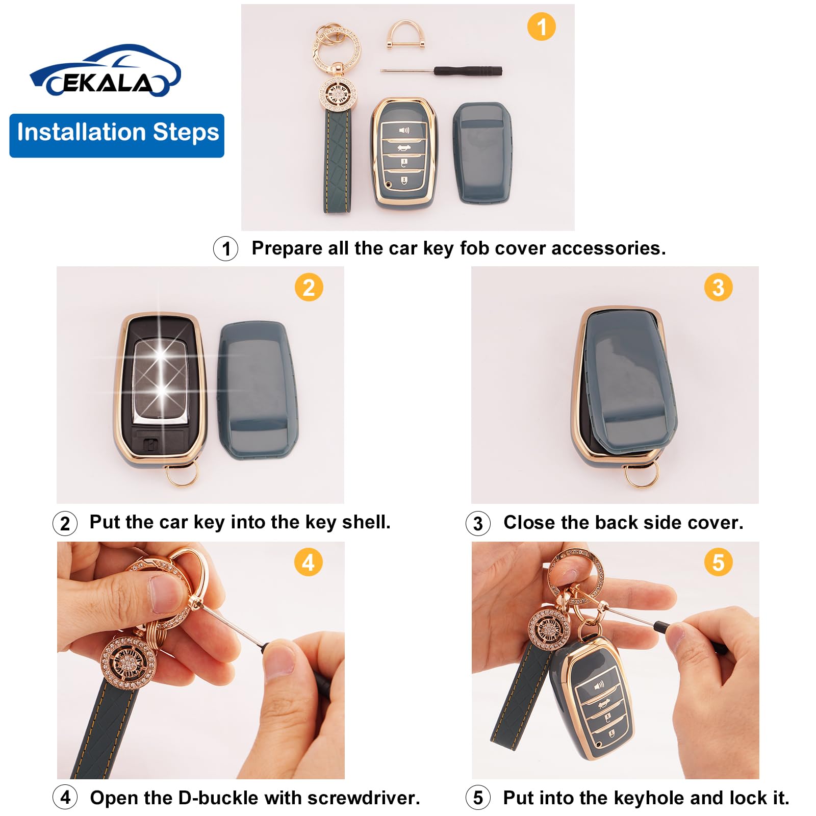 EKALA for Toyota Key Fob Cover with Keychain, 4 Buttons TPU Key Shell Compatible with 2019-2024 Venza, RAV4, Land Cruiser, Grand