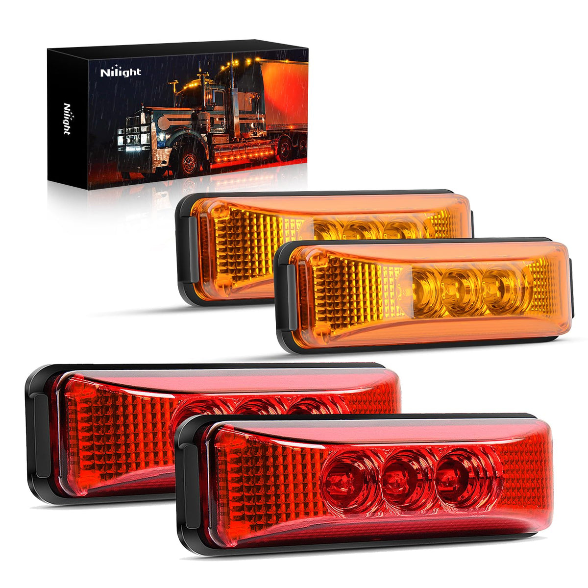 Nilight - Tl-33 4Pcs 3.9 Inch 3 Led Truck Trailer Light Front Rear Side Clearance Indicator Lamp Waterproof Sealed Surface Mount