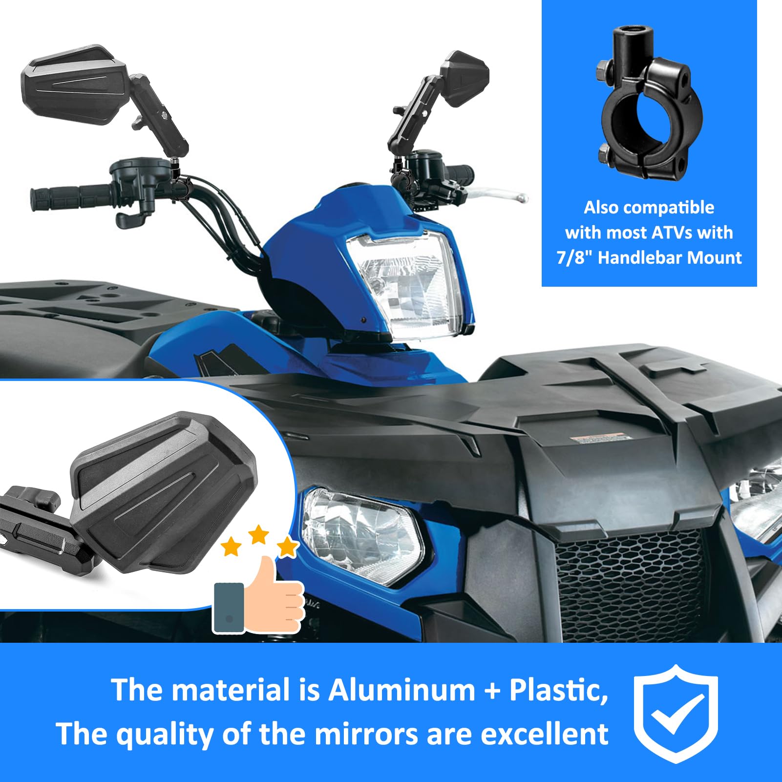 Wsays Adventure Bike Mirrors Motorcycle Rear Mirrors 8/10Mm Upgrade Universal Ball Quick-Adjust With 7/8'' Handlebar Mount Compa