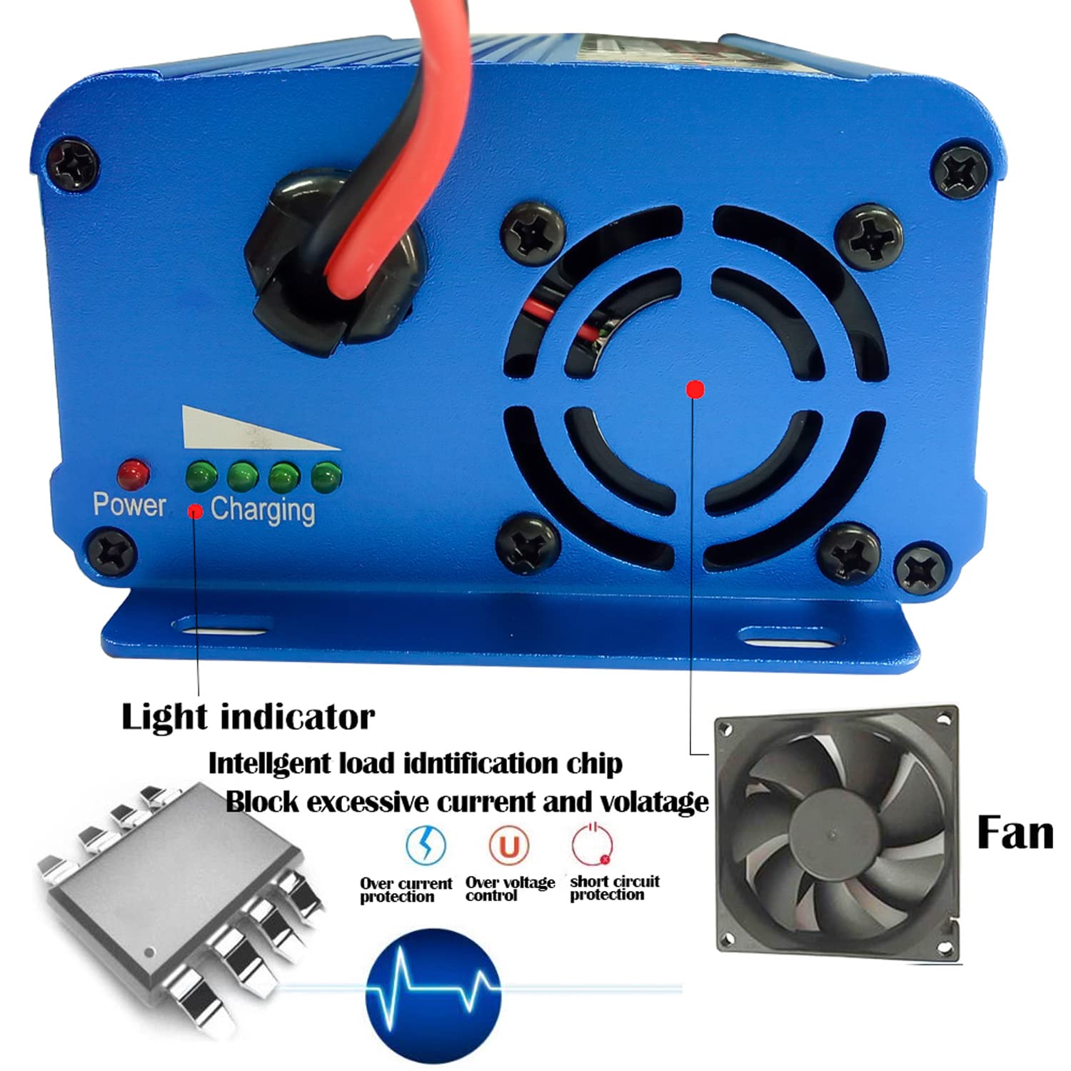 Unocho 24V Battery Charger Automatic Smart Charger 5A Trickle Charger And I/O Switch 3 Pin Xlr Connector Suitable For Charging Agm Gel Lead-Acid Batteries For Cars Wheelchairs Boats