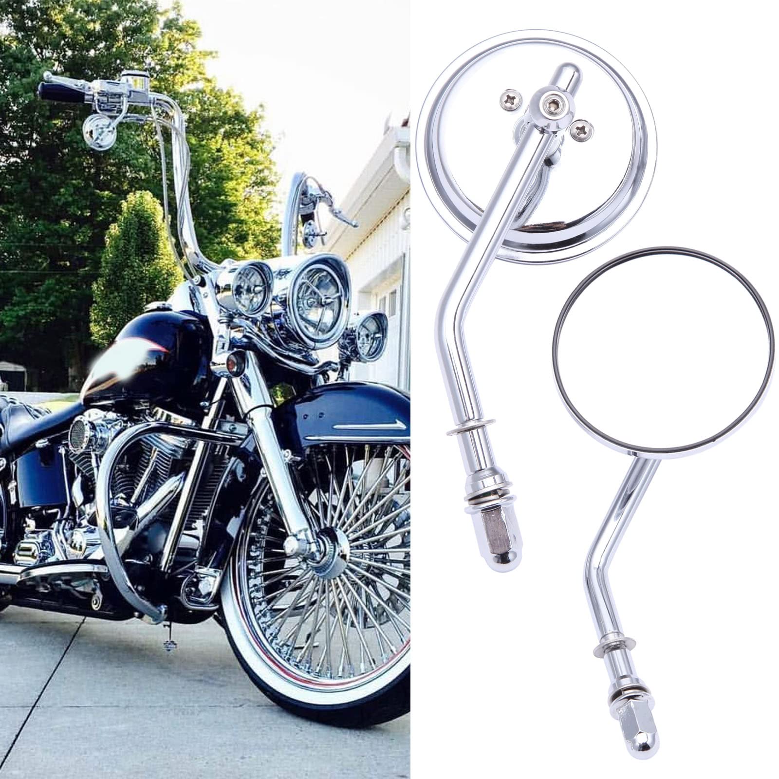 Chrome Motorcycle Round Sportster Mirrors Rear View Compatible With Harley Davidson Fatboy Dyna Street Glide Road King Softail