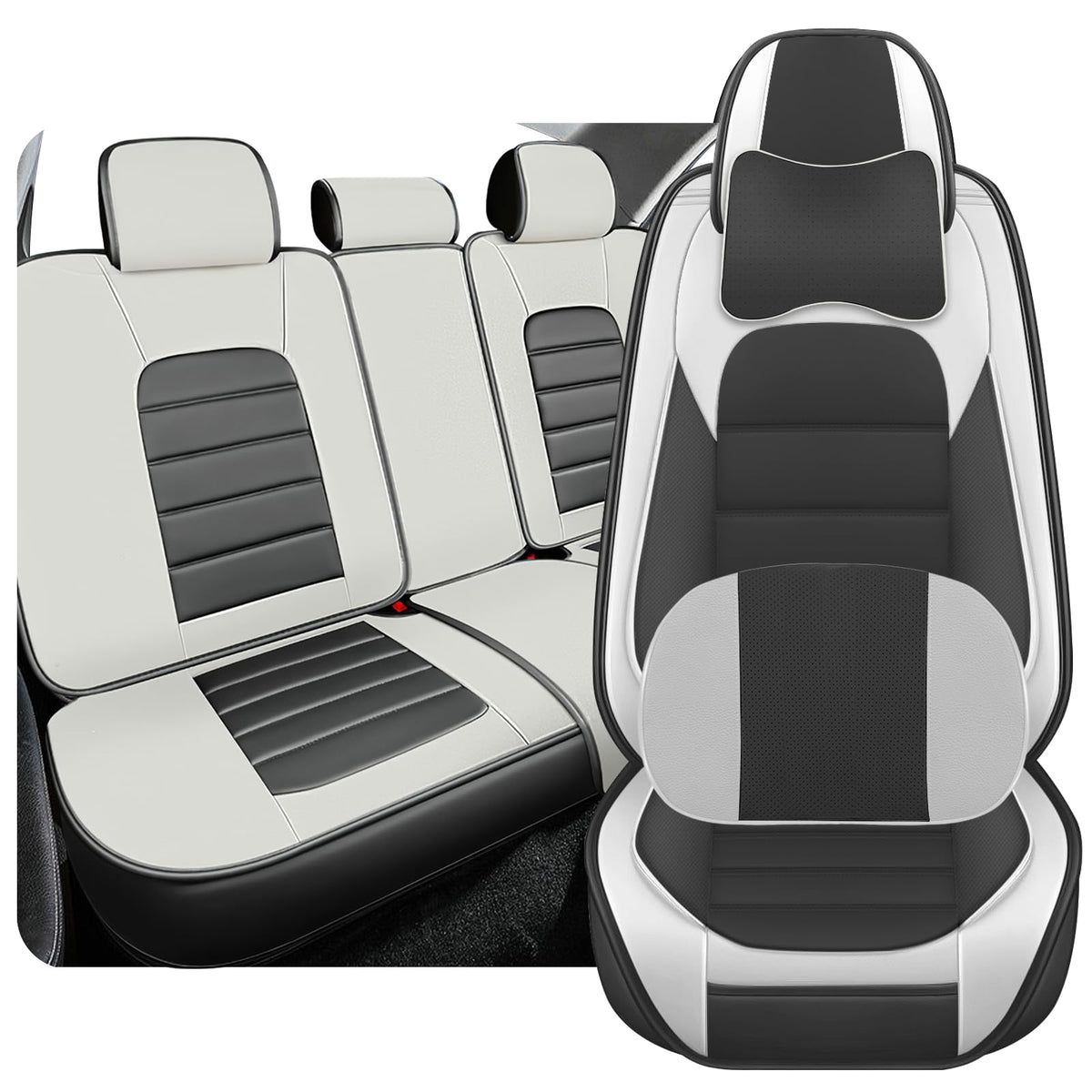 KNCY Seat Covers Fullset, Waterproof Leather Seat Protectors for 2007-2024 Chevy WBCARB0DNQNP6HY