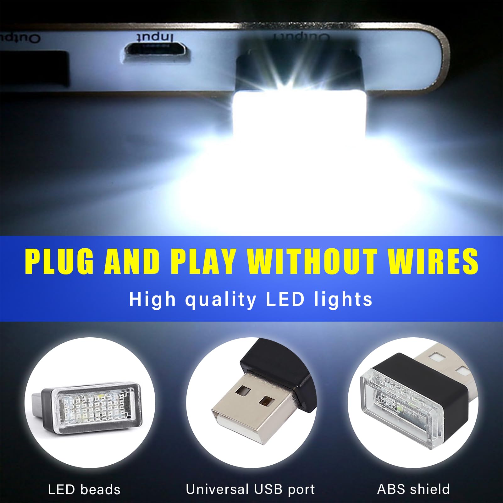 Augeny 7 Pcs Usb Led Car Interior Atmosphere Lamp, Plug-In Usb Decor Night Light, Portable Auto Ambient Lighting Kit, Universal