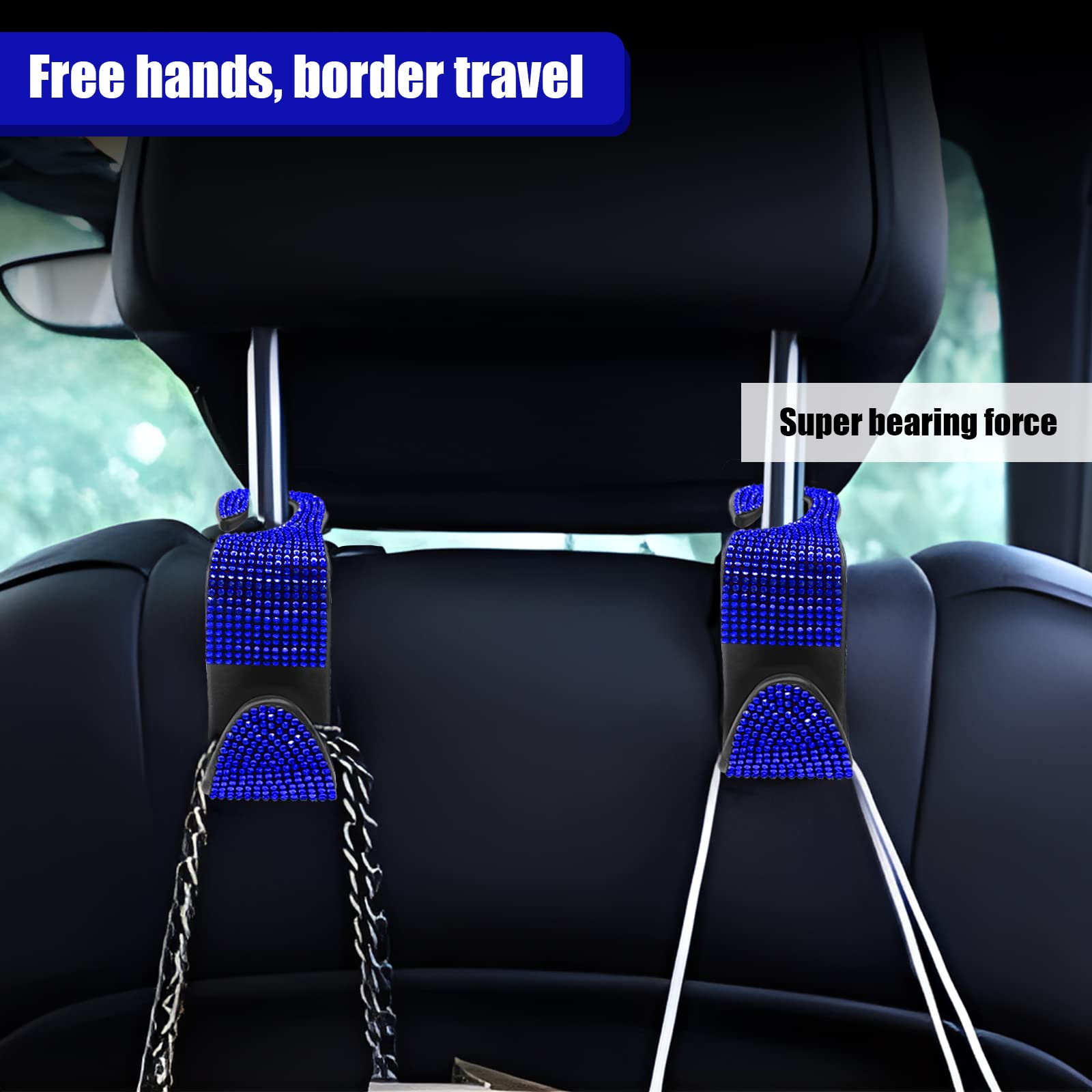 Osifit 2Pcs Car Seat Hooks, Bling Car Rhinestone Headrest Hooks, Universal Bling Car Interior Accessories, For Handbag, Clothes,