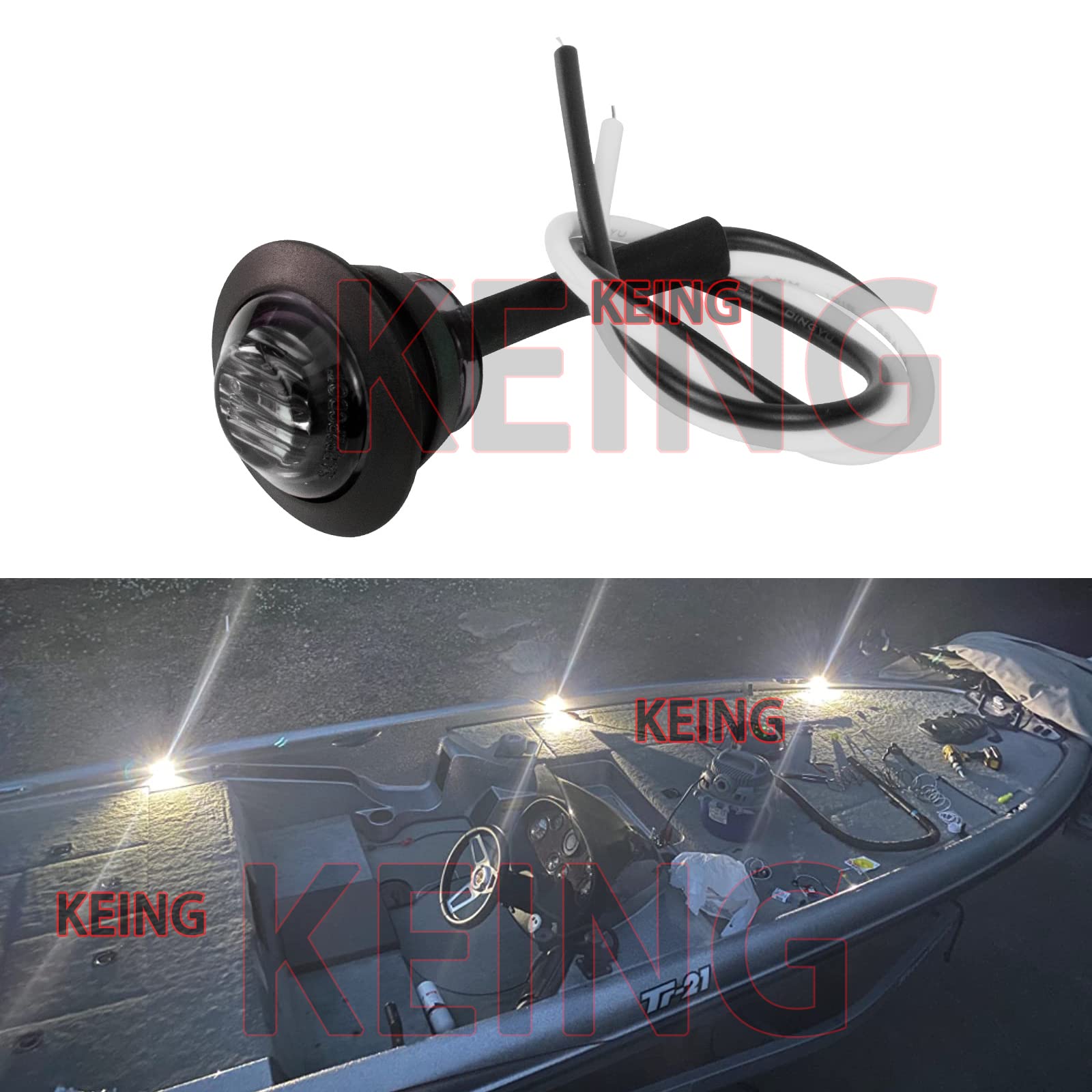 Keing 10 Pack Sealed Waterproof Mini Round 3/4 Inch White Led Marker Lights Signal Light 12V For Trailer Truck Bus Pickup Van At