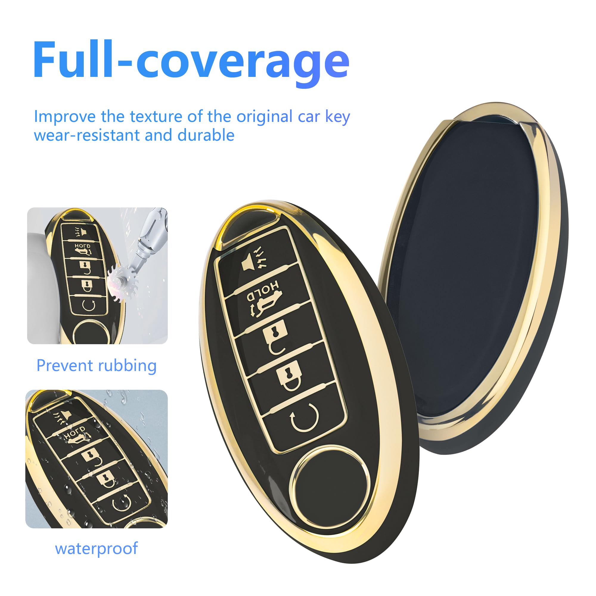 For Nissan Key Fob Cover Car Key Case Shell With Keychain Fit Nissan Altima Maxima Murano Rogue Sentra 370Z Pathfinder (5-Black)