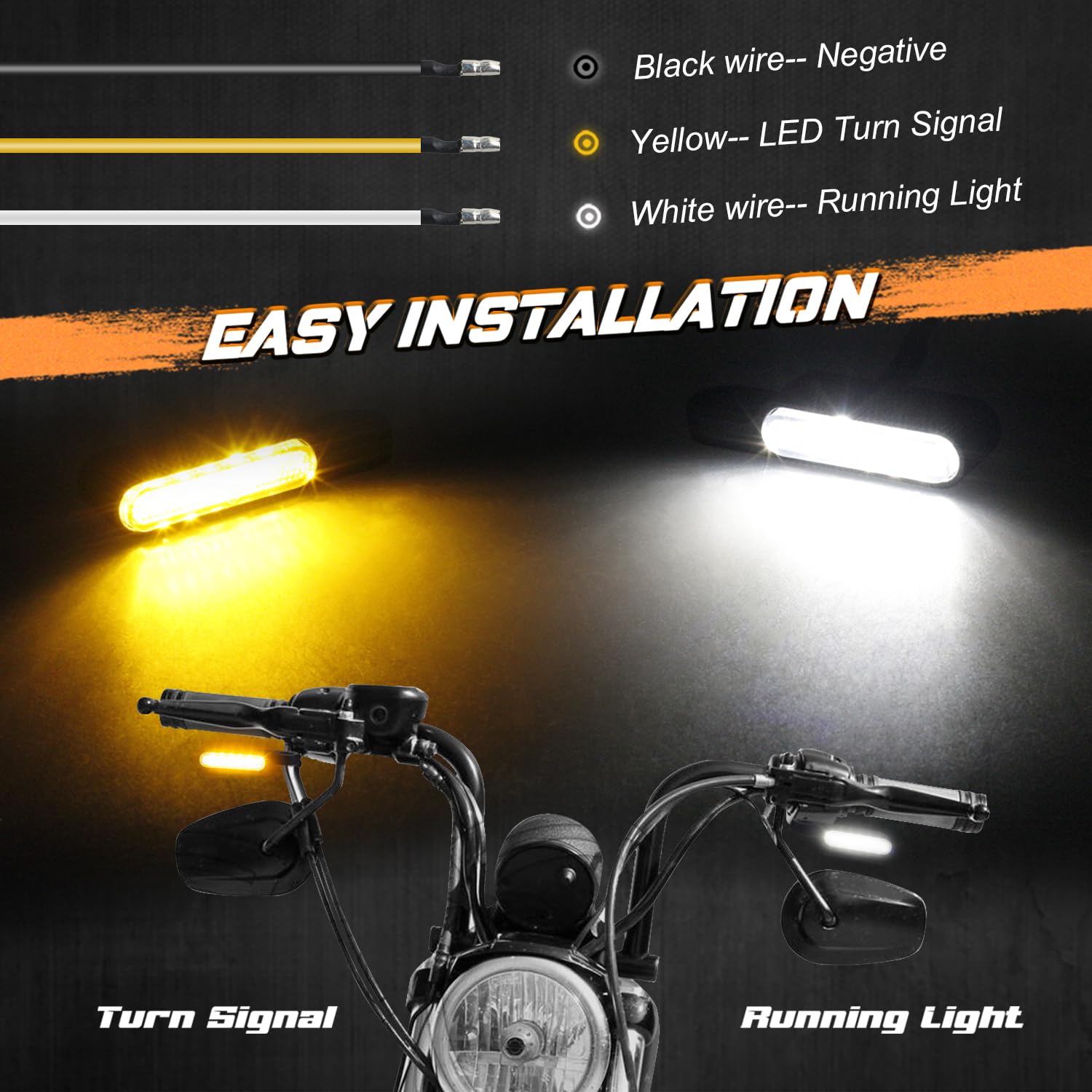 NTHREEAUTO Handlebar LED Turn Signals Mini Motorcycle Blinkers Front Running Light Universal Compatible with Harley Sportster Dy