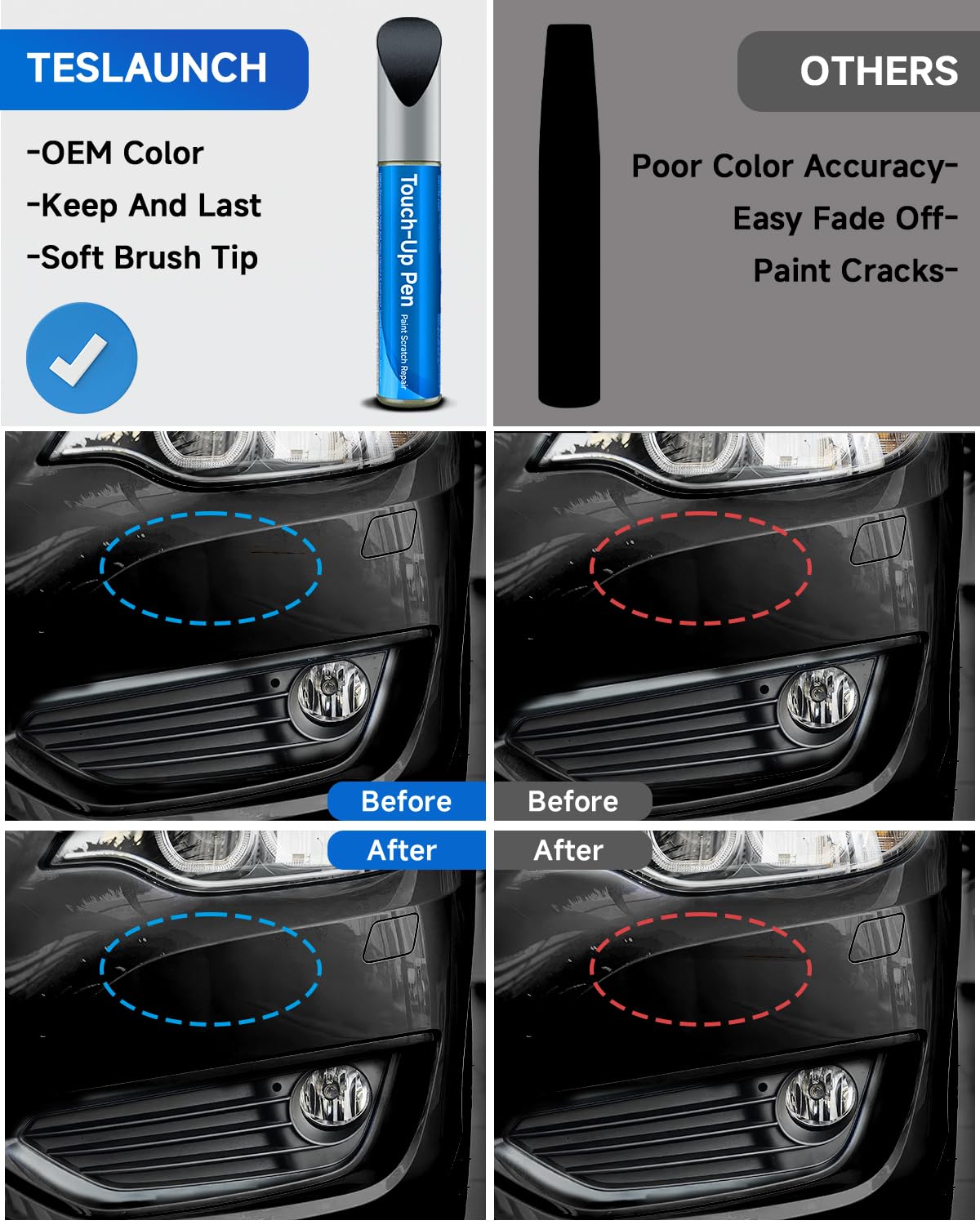 Teslaunch Touch Up Paint For Bmw, Black Sapphire(475) Exact Match Touch Up Paint Car Scratch Repair (Black Sapphire Metallic For