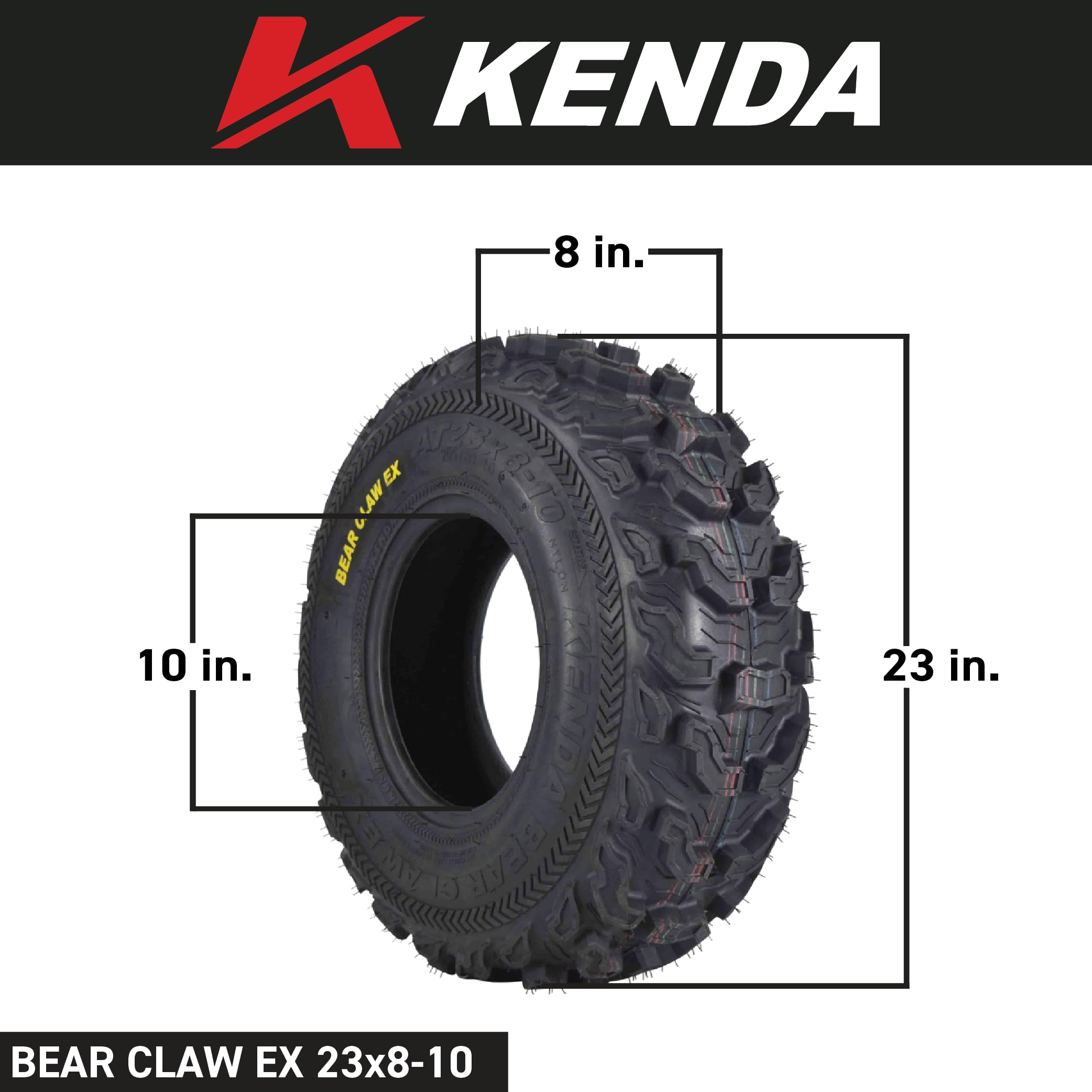 Kenda Bearclaw Ex K573-23X8-10 Front Tires For All Terrain (Atv), Utv, And Side By Side (Sxs) Vehicles - 6-Ply - Bear Claw Ex 23