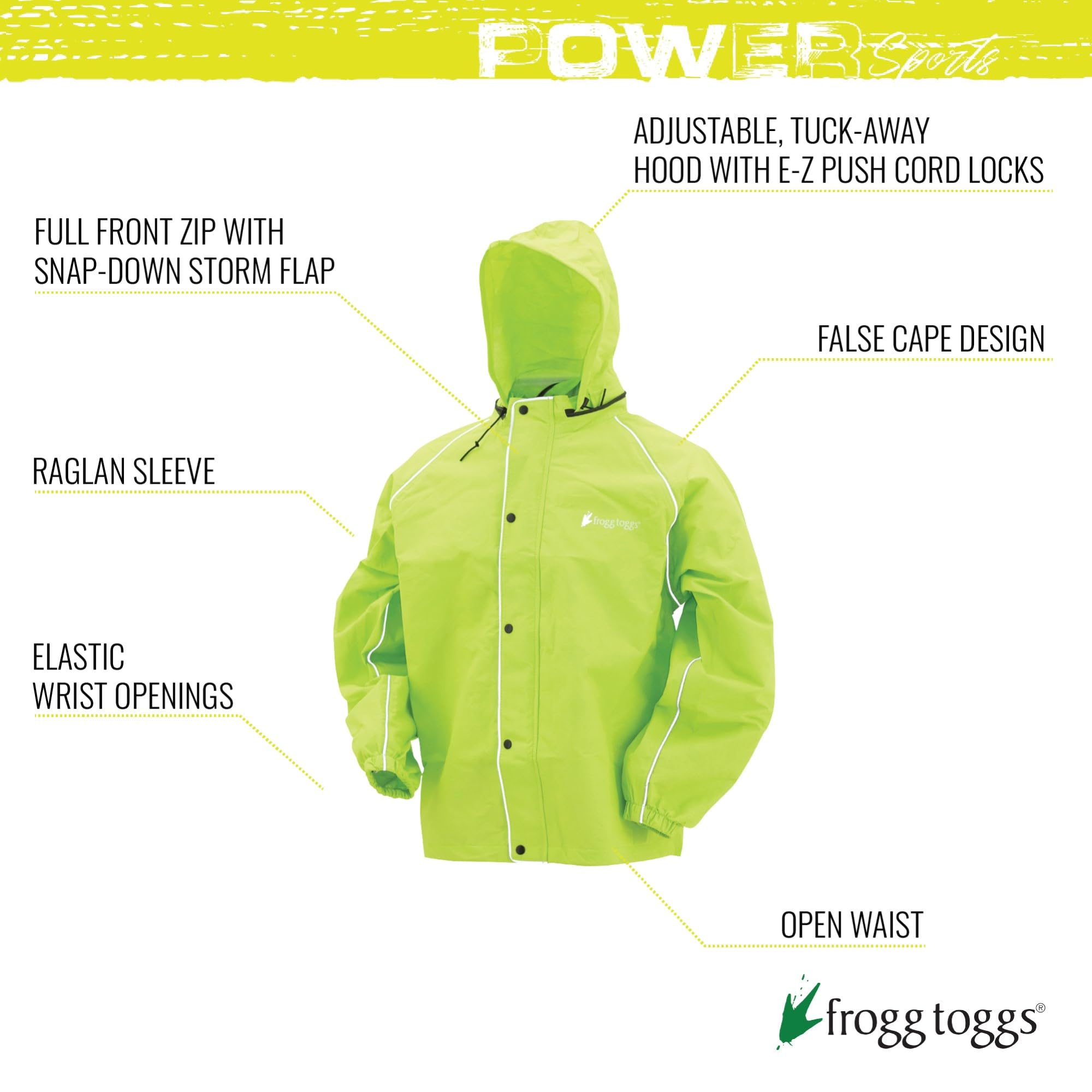 Frogg Toggs Road Toad Reflective Waterproof Rain Jacket, Hivis Green, Large