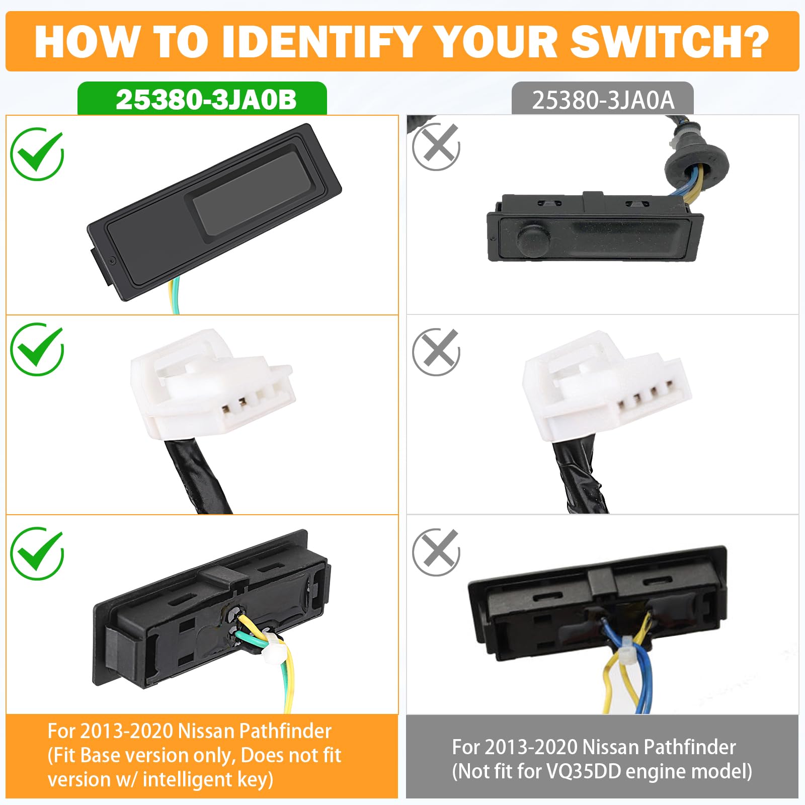 25380-3Ja0B Hatch Button Trunk Latch For Nissan Pathfinder 2013 2014 2015 2016 2017 2018 2019 2020, Replace Part # 253803Ja0B Re