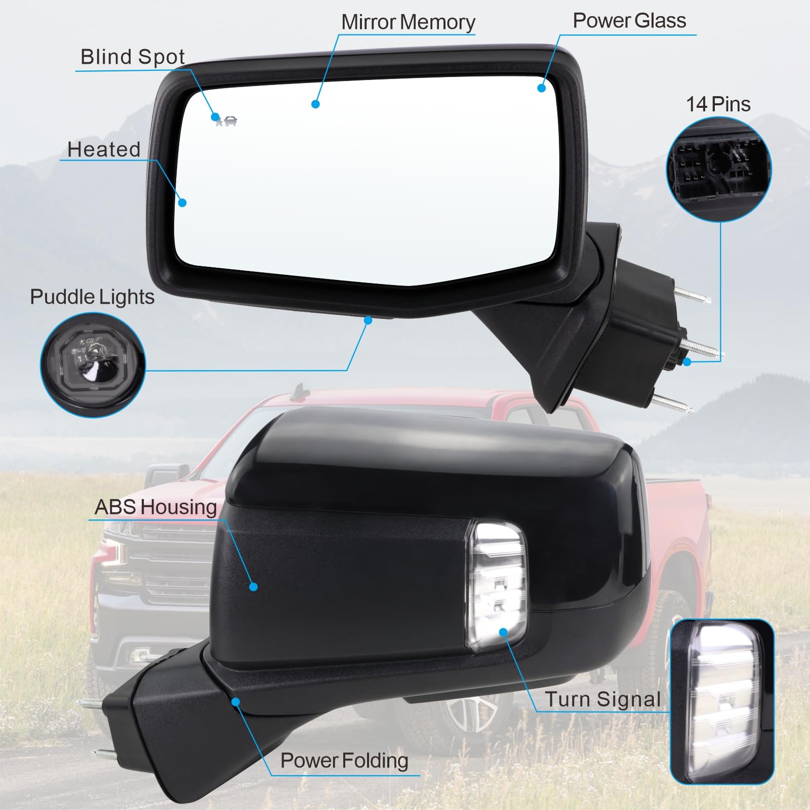 Lqito Left Driver Side Mirror Compatible With 2019-2025 Chevy Silverado 1500 With Power Glass Power Folding Heated Turn Signal P