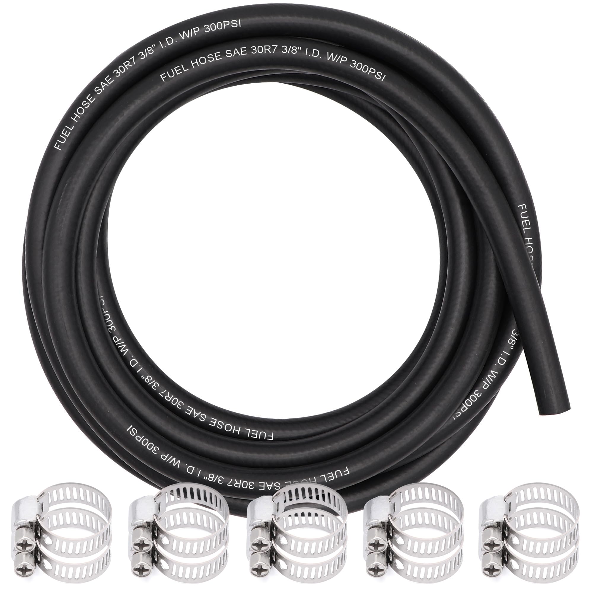 Ruikarhop 3/8 ID Fuel Hose Line 25FT NBR Rubber Push Lock Hose SAE 30R7 300PSI With 10 Clamps for Small Engines