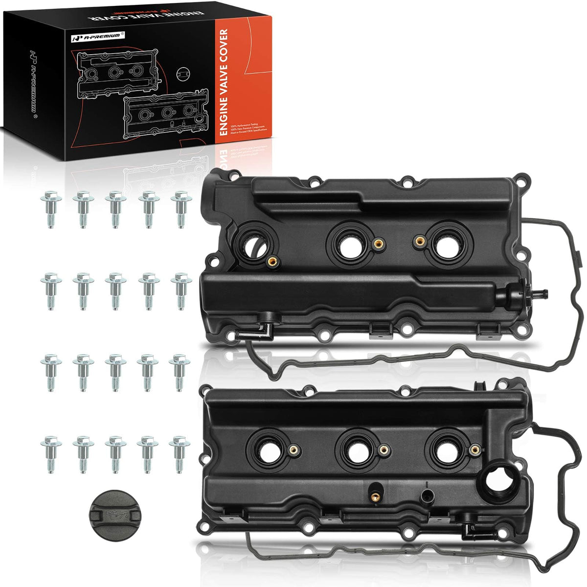 A-Premium Pair [2] Left Right Engine Valve Covers With Gasket & Bolts & Oil Filler Cap Compatible With 2005-2019 Nissan - Frontier, Pathfinder, Xterra, Nv1500, Nv2500, Nv3500 - V6 4.0L Vq40De