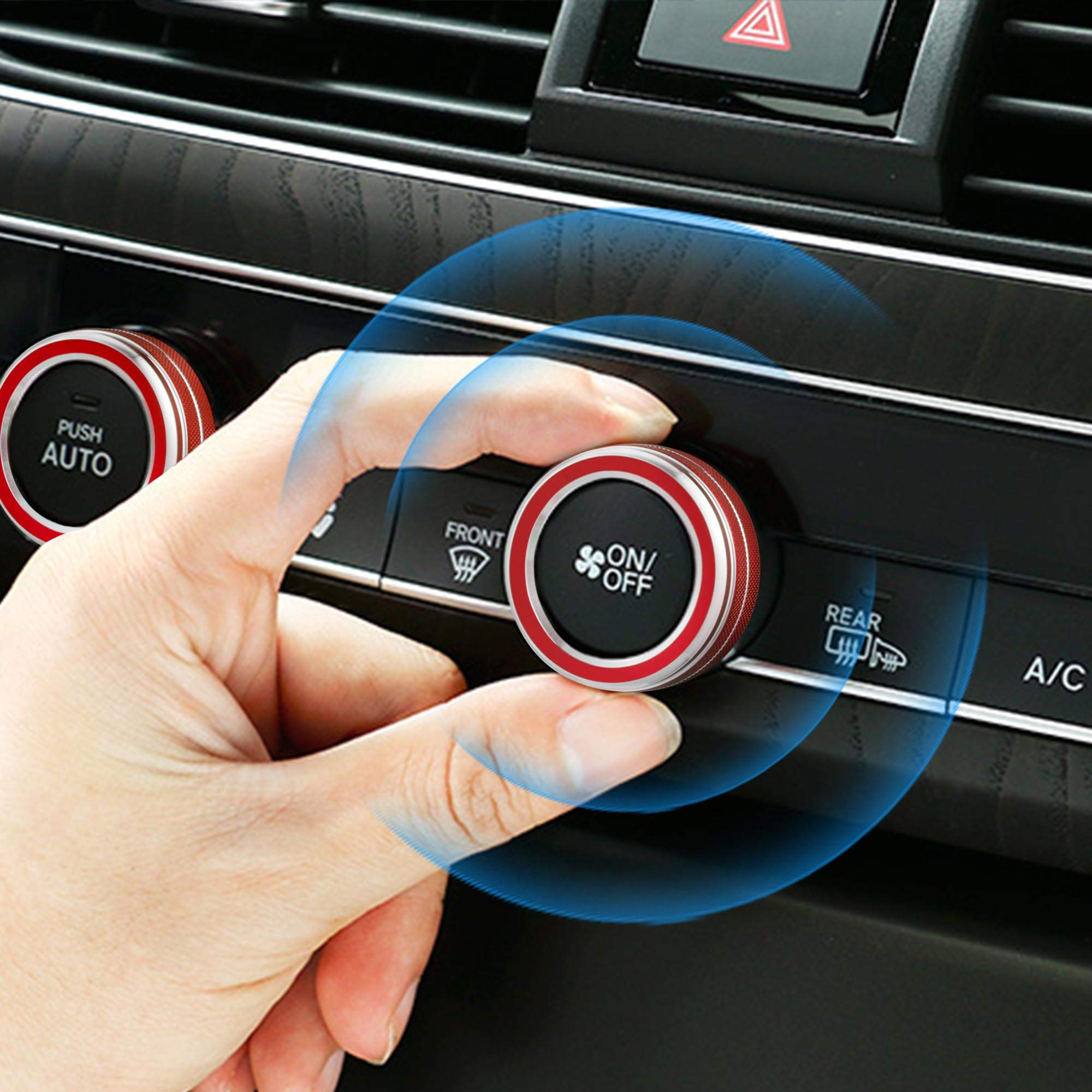 Tomall 6Pcs Aluminum Centre Console Switch Cover Compatible With Honda 10Th Accord Sedan Sport Ex Ex-L Lx 2018-2022 Sound Volume Knob Ac Air Conditioning Knob Engine Start Stop Button Cover Trim (Red)