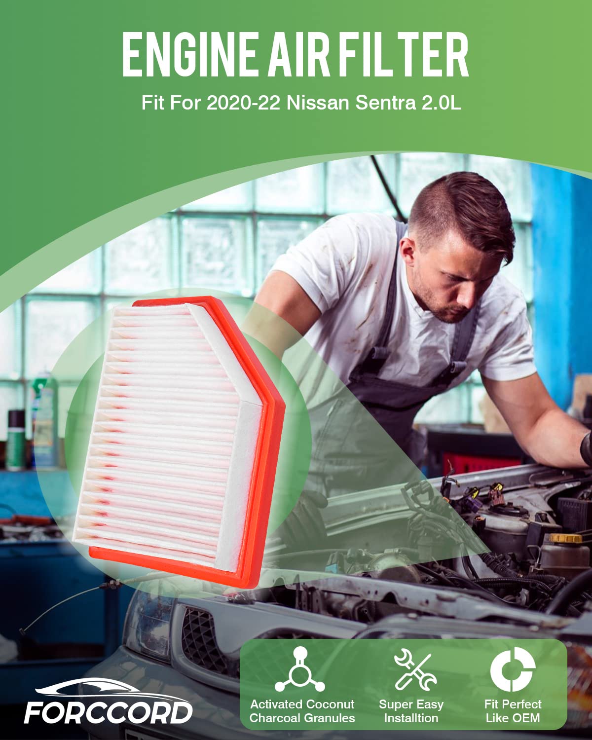 Forccord 2-Pack Engine Air Filter Fits For 2020-22 23 24 25 Nissan Sentra 2.0L Air Filter Replacement For 165466La0A