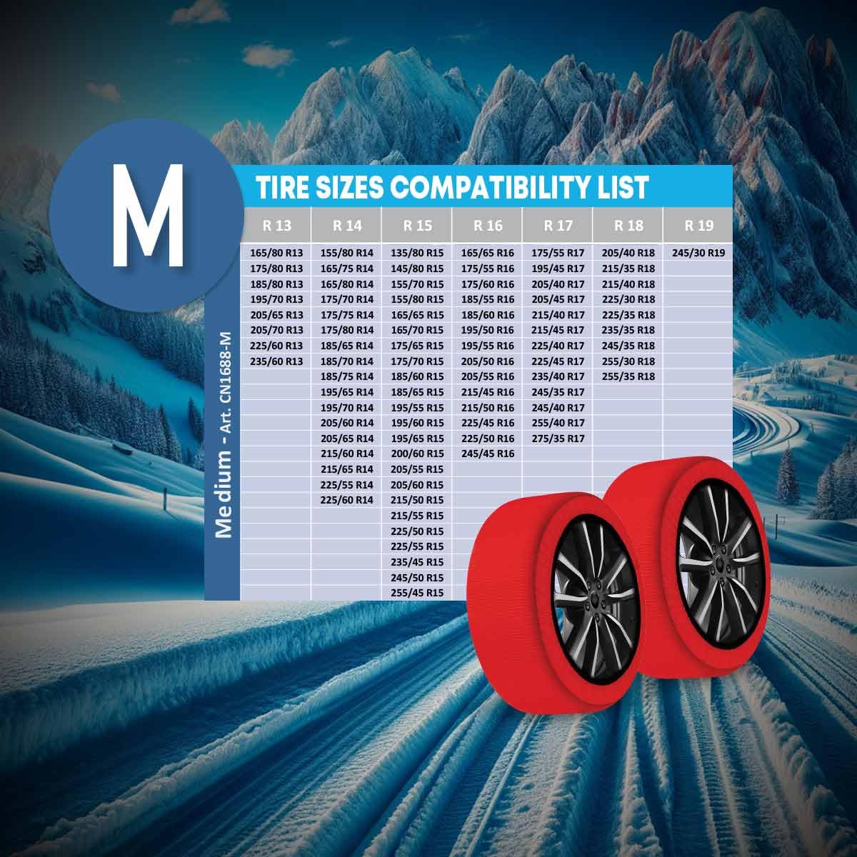 Carall Snow Socks For Car, Red Color, Size M, Textile Snow Chains, Easy Assembly In 2 Minutes, Approved En 16662-1 (Red, M)