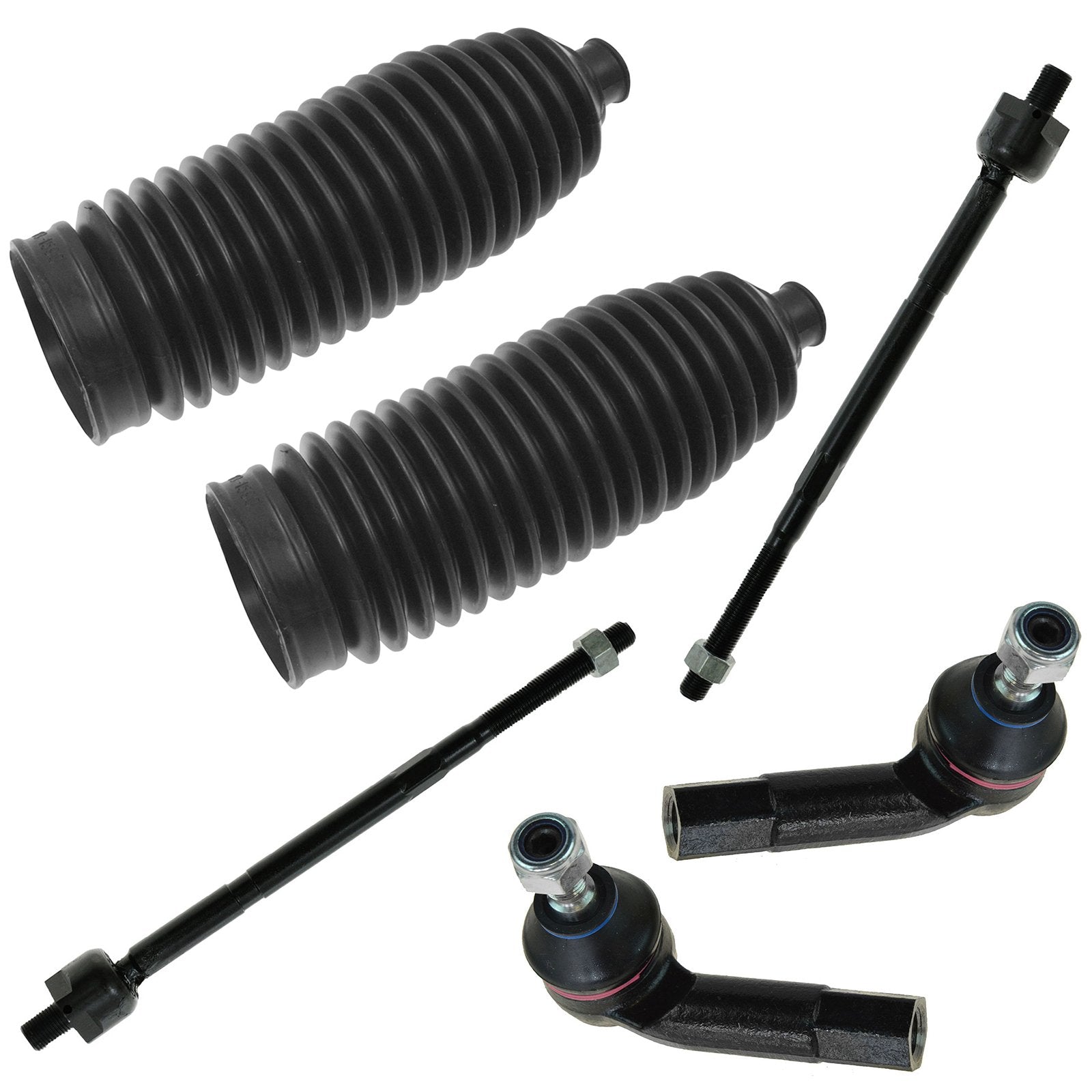 Trq Front Driver & Passenger Side Steering Kit Steering Rack & Pinion Bellow Tie Rod Compatible With 1998-2010 Volkswagen Beetle