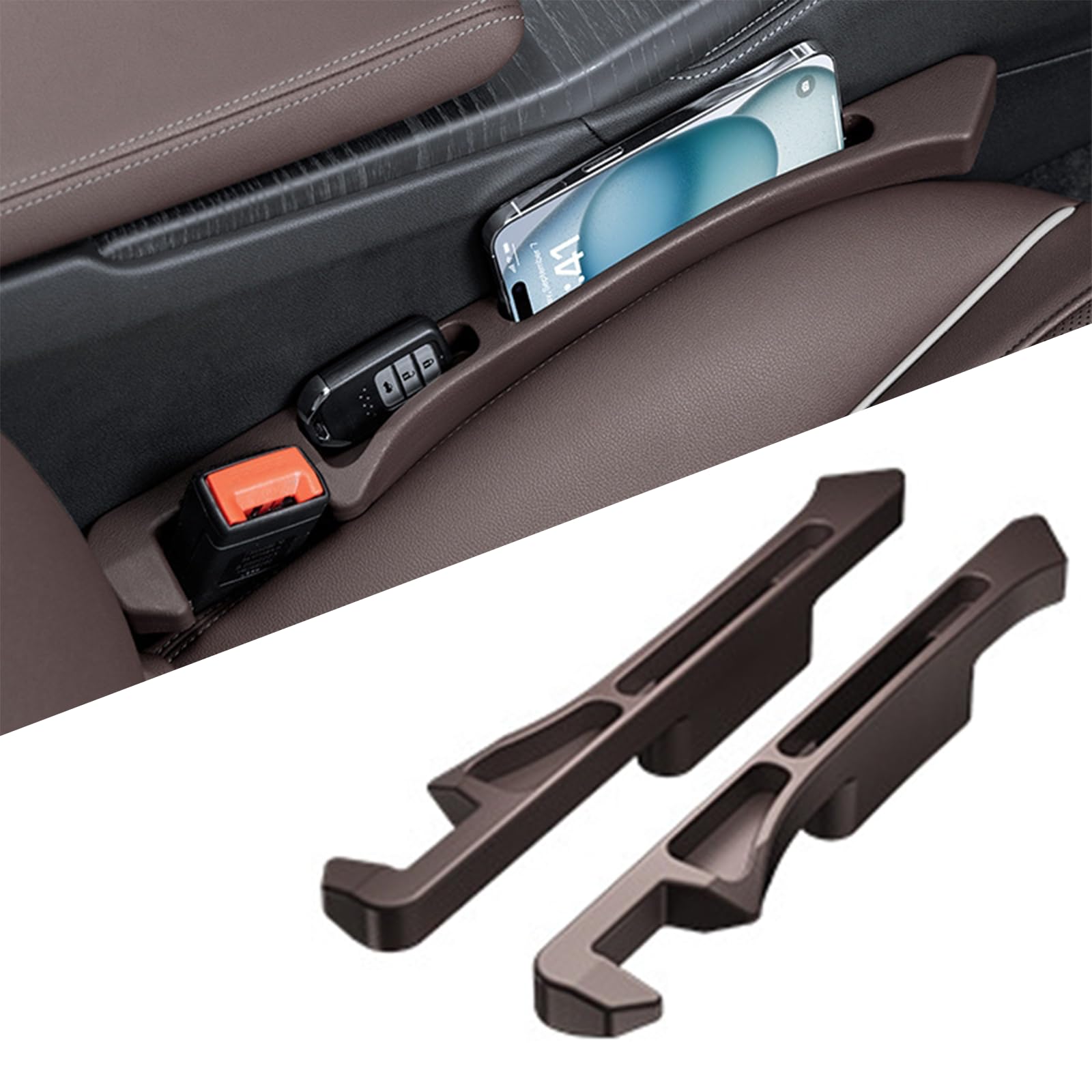 ZELONUUS Car Seat Side Gap Filler 2 Pack, Drop Stop Car Seat Gap Filler With Seat Belt Holes, Car Organizer Inserts Storage Box 