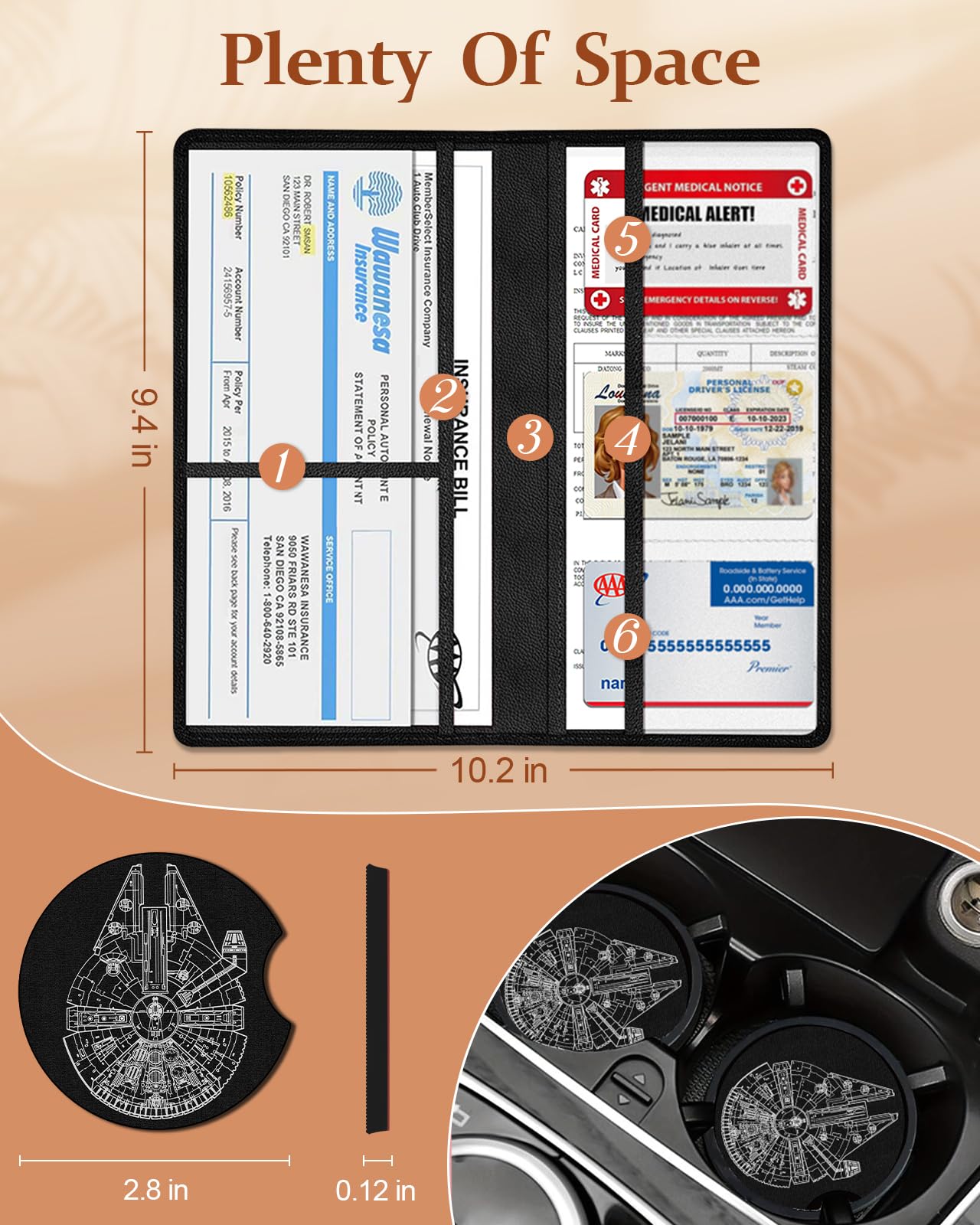 Slohif Car Registration and Insurance Card Holder with Magnetic Shut - Vehicle Glove Box Organizer Women Leather Automobile Lice