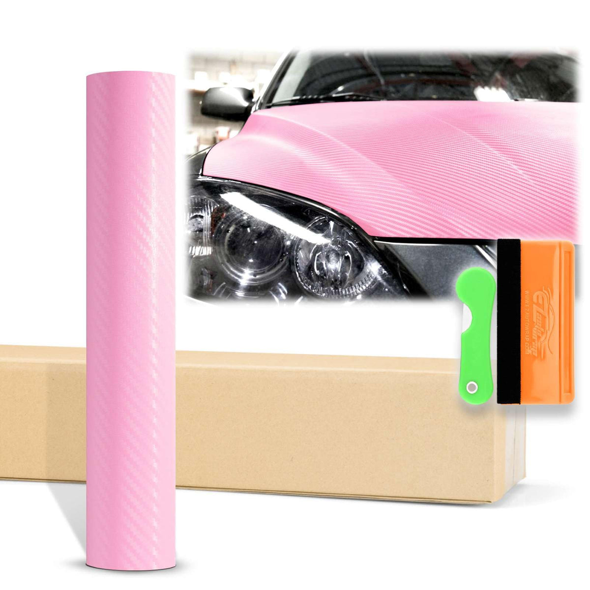 12''X60'' (1Ftx5Ft) Pink 3D Carbon Fiber Textured Matte Flat Vinyl Wrap Auto Car Sticker Decal Film Sheet Bubble Free Air Releas