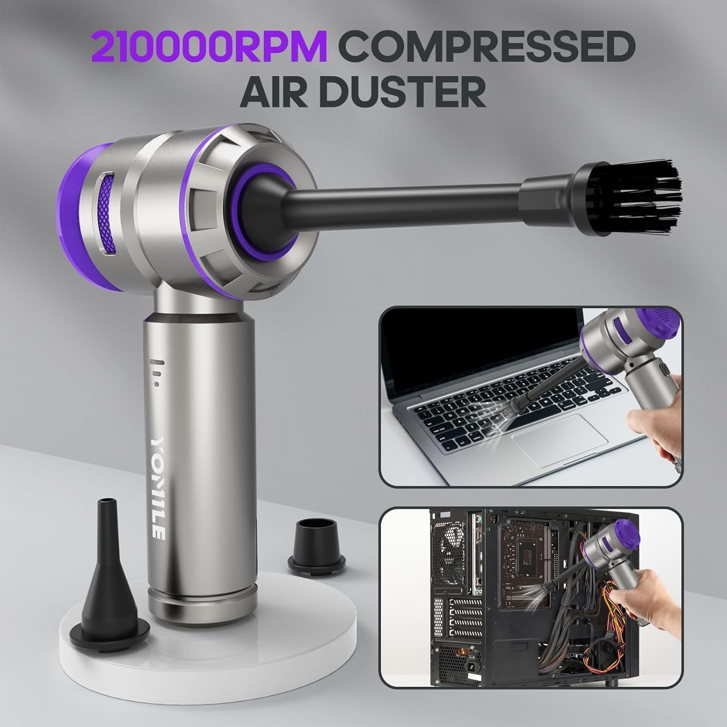 Electric Air Duster - 2 In 1 210000Rpm Brushless Air Duster & 21000Pa Car Vacuum 9000Mah Battery Air Blower Wireless Handheld Va